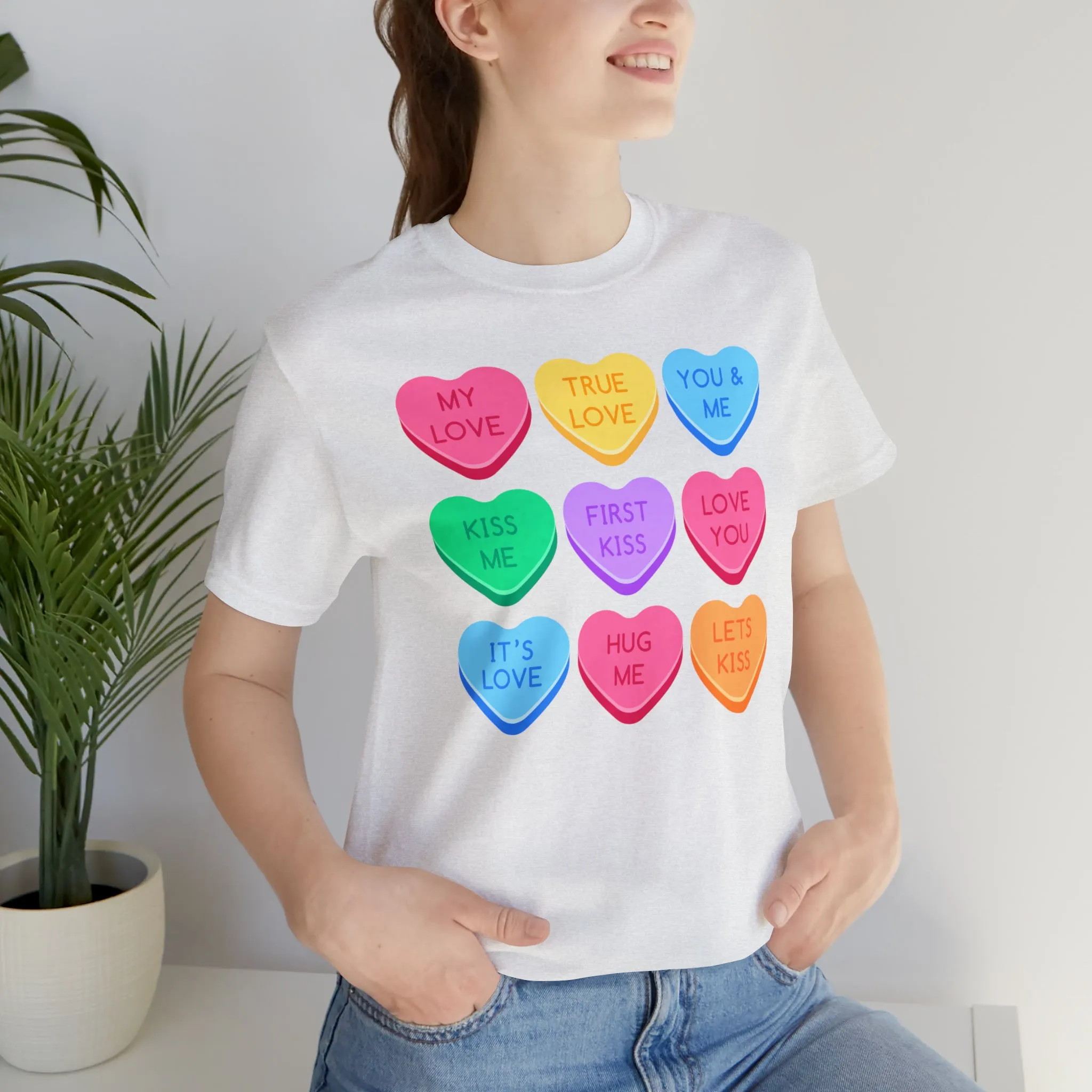 Candy Hearts Colorful T-Shirt | Sweetheart Love Tee |  Bella Canvas 3001 Unisex | Happy Valentine's Day Short Sleeve Tshirt