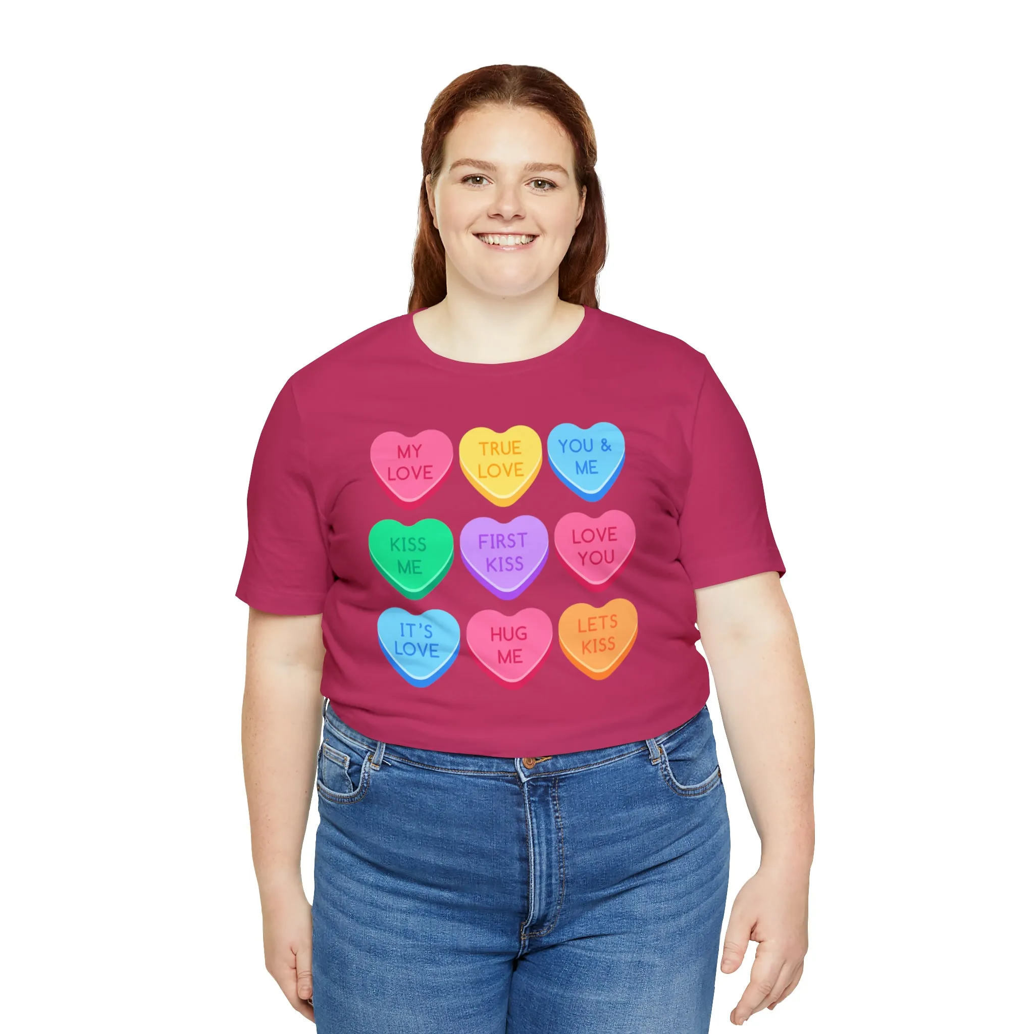 Candy Hearts Colorful T-Shirt | Sweetheart Love Tee |  Bella Canvas 3001 Unisex | Happy Valentine's Day Short Sleeve Tshirt
