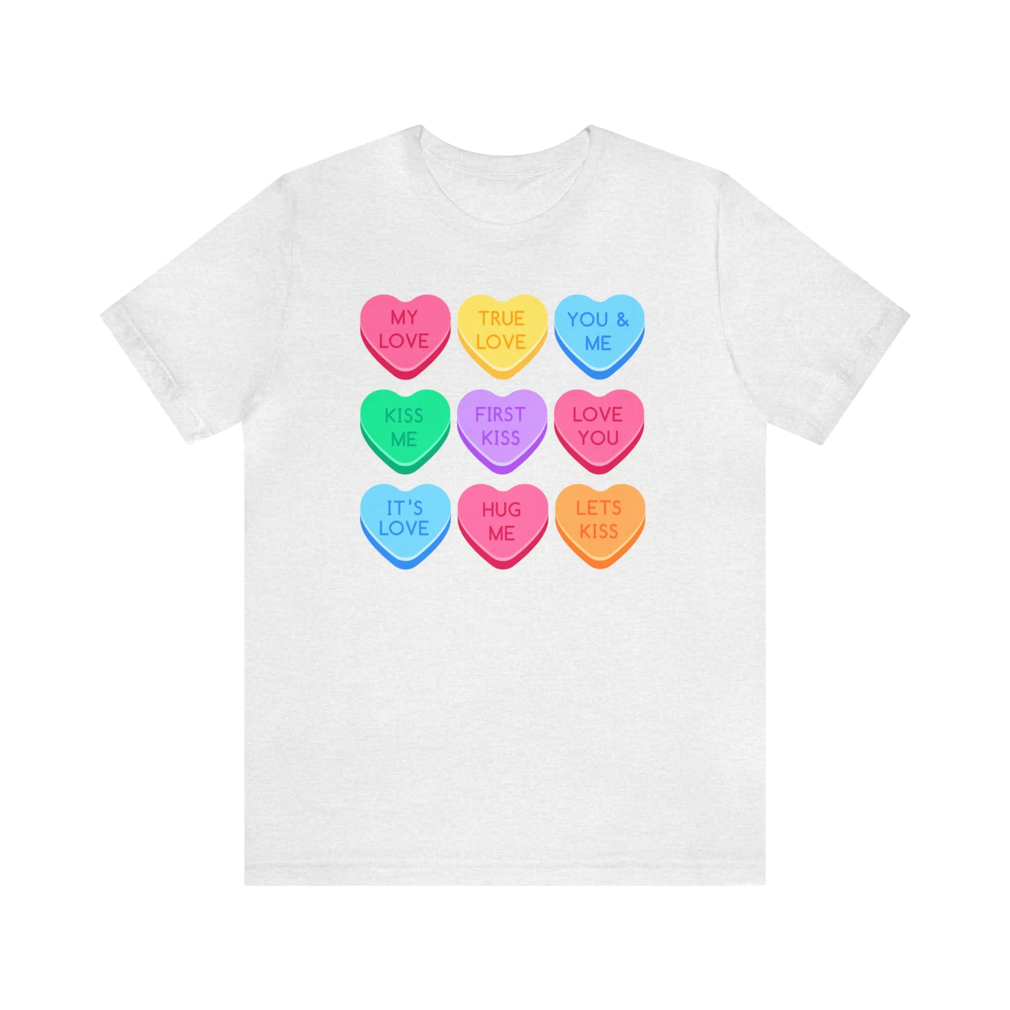 Candy Hearts Colorful T-Shirt | Sweetheart Love Tee |  Bella Canvas 3001 Unisex | Happy Valentine's Day Short Sleeve Tshirt