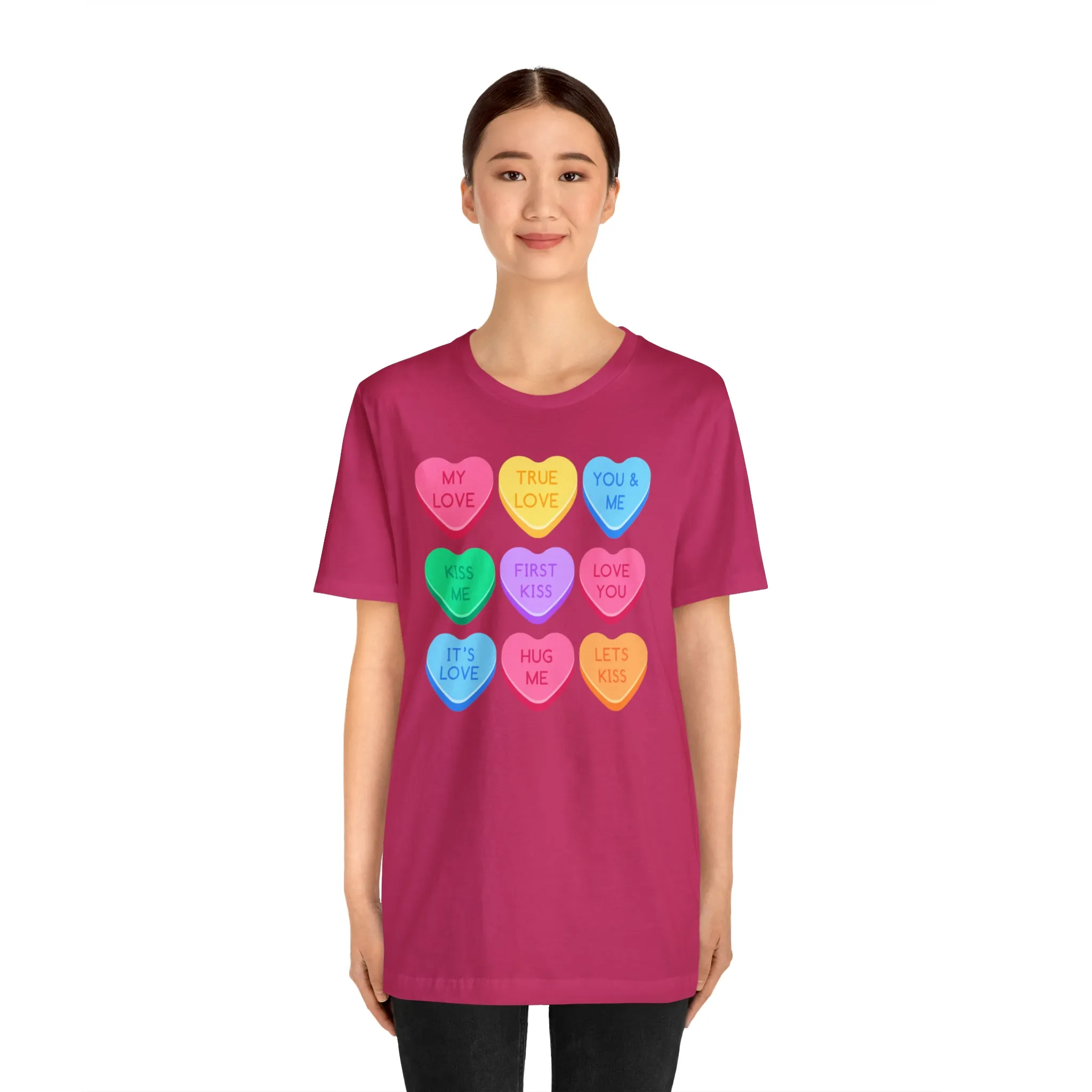 Candy Hearts Colorful T-Shirt | Sweetheart Love Tee |  Bella Canvas 3001 Unisex | Happy Valentine's Day Short Sleeve Tshirt