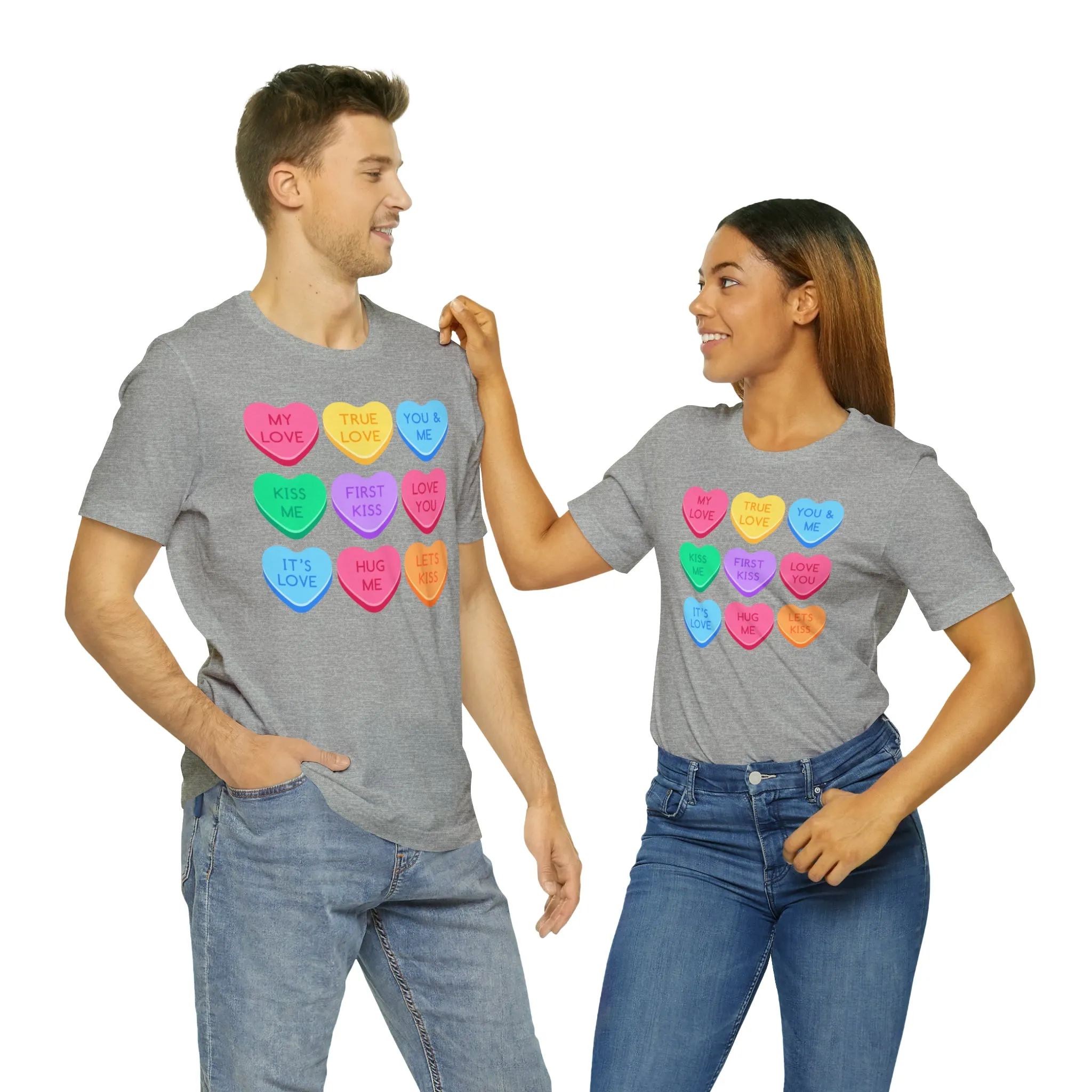 Candy Hearts Colorful T-Shirt | Sweetheart Love Tee |  Bella Canvas 3001 Unisex | Happy Valentine's Day Short Sleeve Tshirt