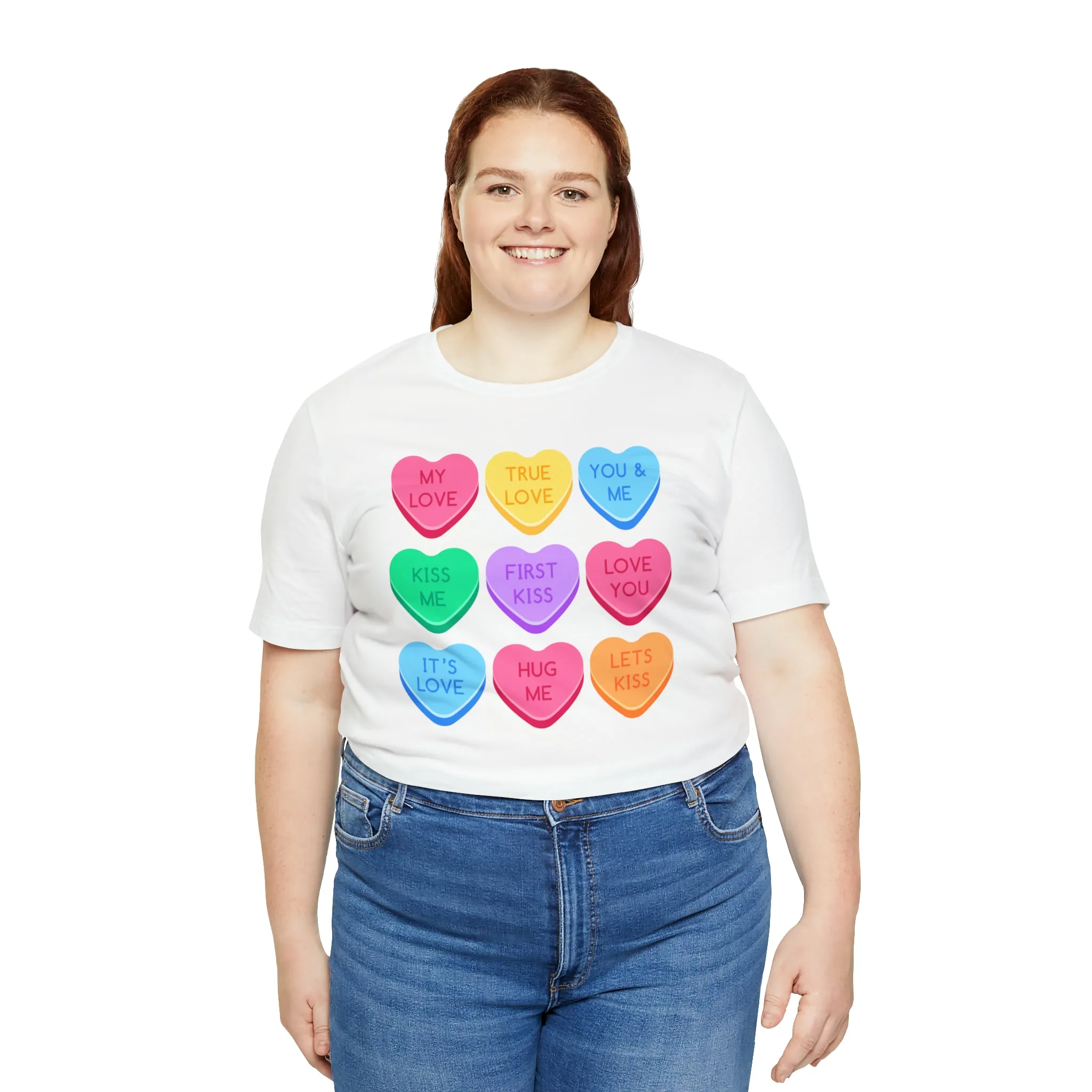 Candy Hearts Colorful T-Shirt | Sweetheart Love Tee |  Bella Canvas 3001 Unisex | Happy Valentine's Day Short Sleeve Tshirt
