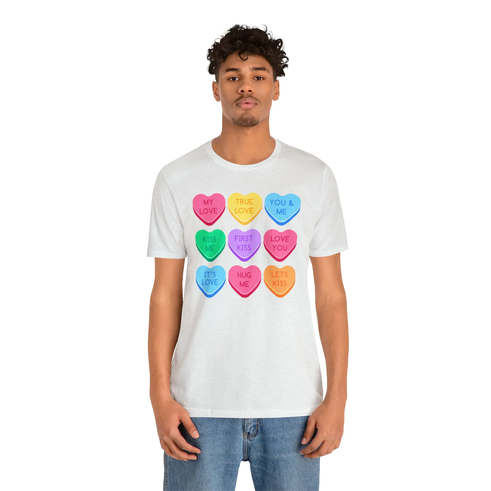 Candy Hearts Colorful T-Shirt | Sweetheart Love Tee |  Bella Canvas 3001 Unisex | Happy Valentine's Day Short Sleeve Tshirt