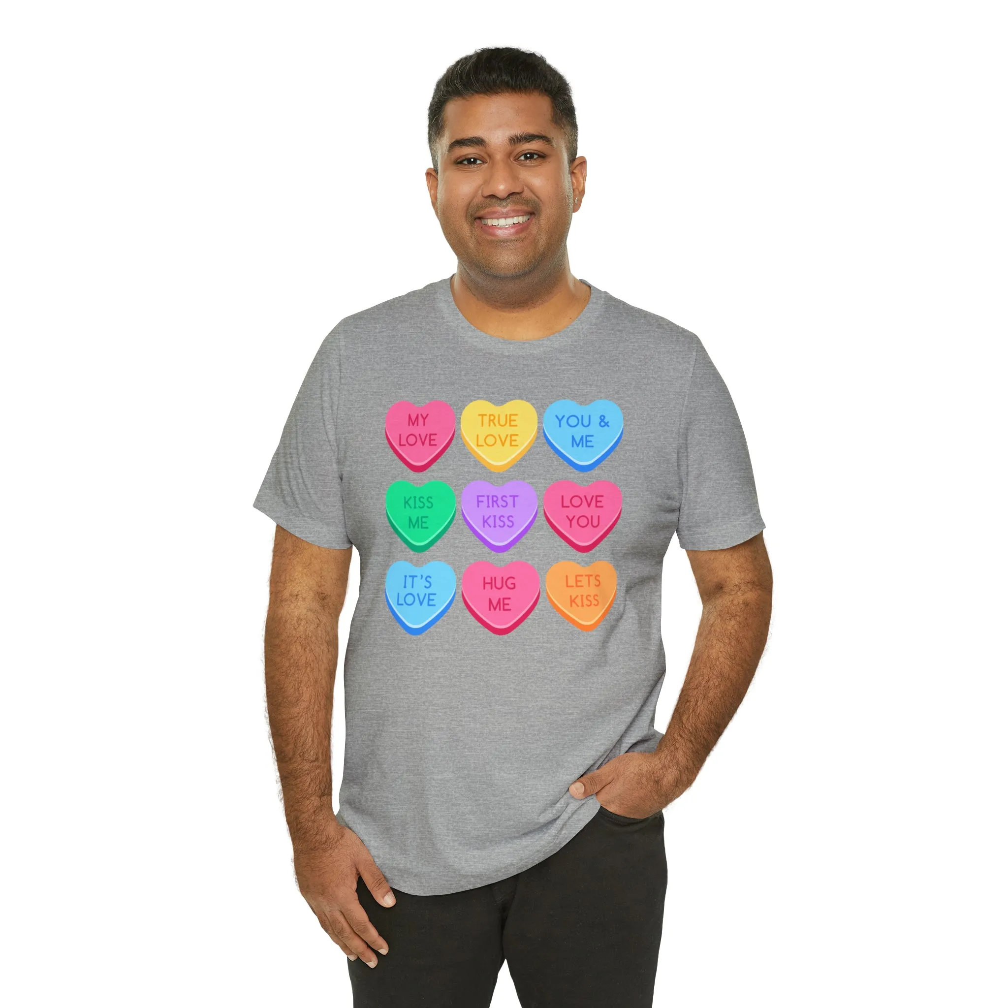 Candy Hearts Colorful T-Shirt | Sweetheart Love Tee |  Bella Canvas 3001 Unisex | Happy Valentine's Day Short Sleeve Tshirt