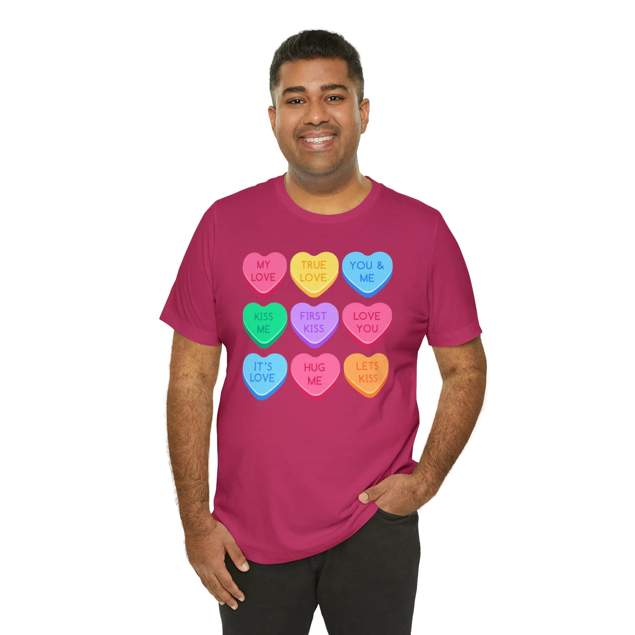 Candy Hearts Colorful T-Shirt | Sweetheart Love Tee |  Bella Canvas 3001 Unisex | Happy Valentine's Day Short Sleeve Tshirt