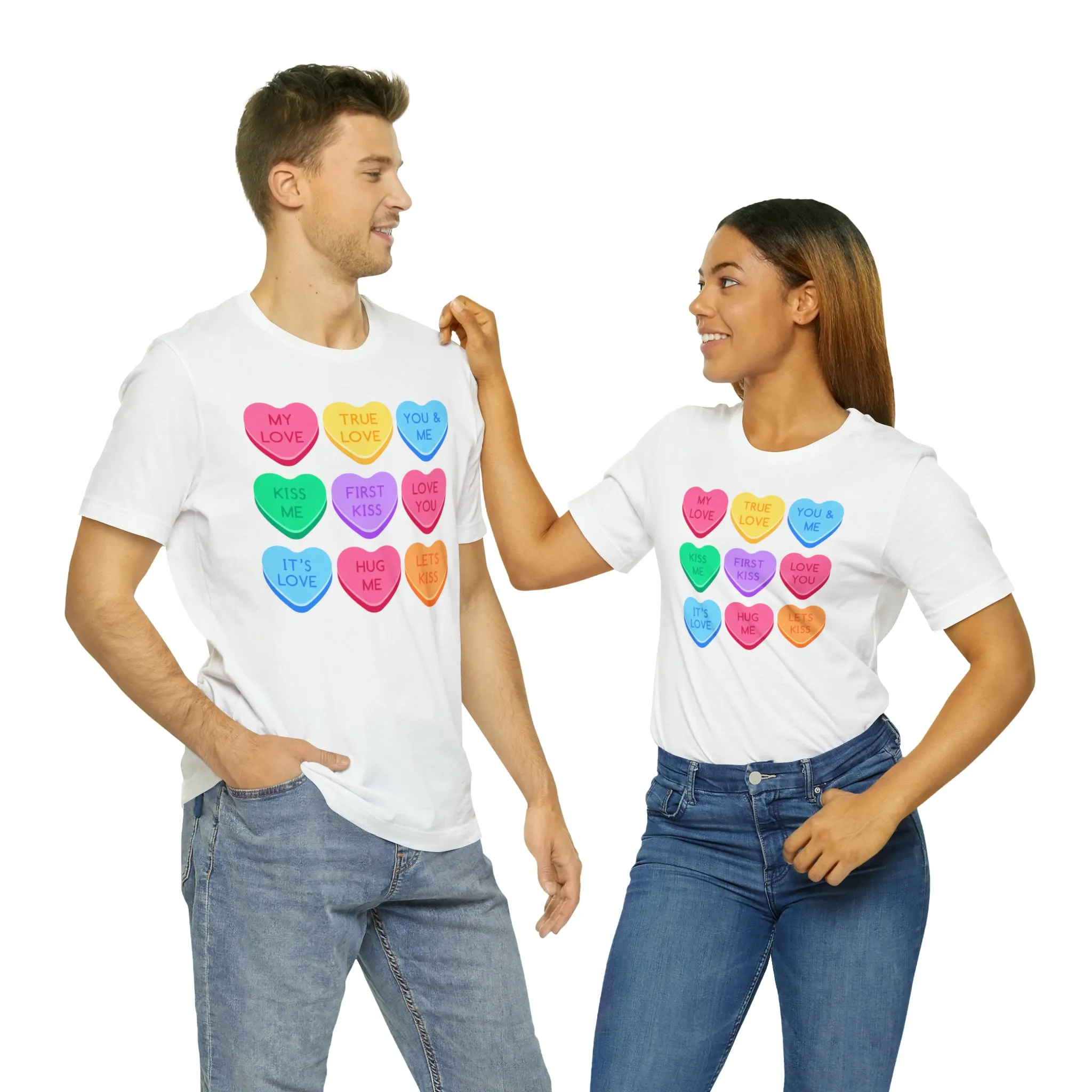 Candy Hearts Colorful T-Shirt | Sweetheart Love Tee |  Bella Canvas 3001 Unisex | Happy Valentine's Day Short Sleeve Tshirt