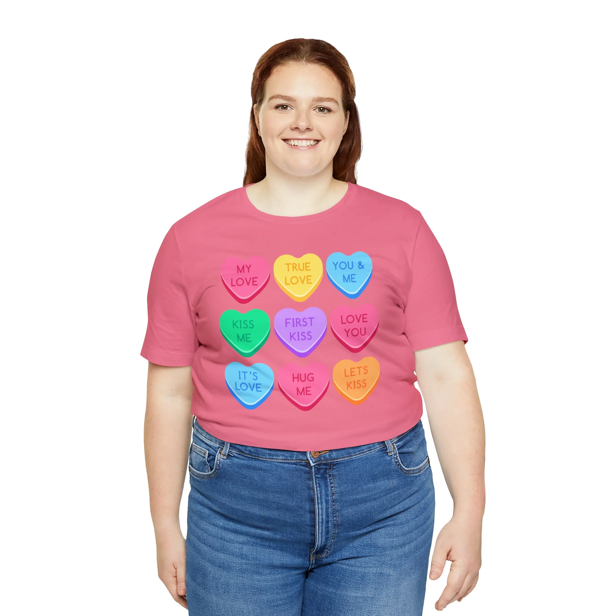 Candy Hearts Colorful T-Shirt | Sweetheart Love Tee |  Bella Canvas 3001 Unisex | Happy Valentine's Day Short Sleeve Tshirt