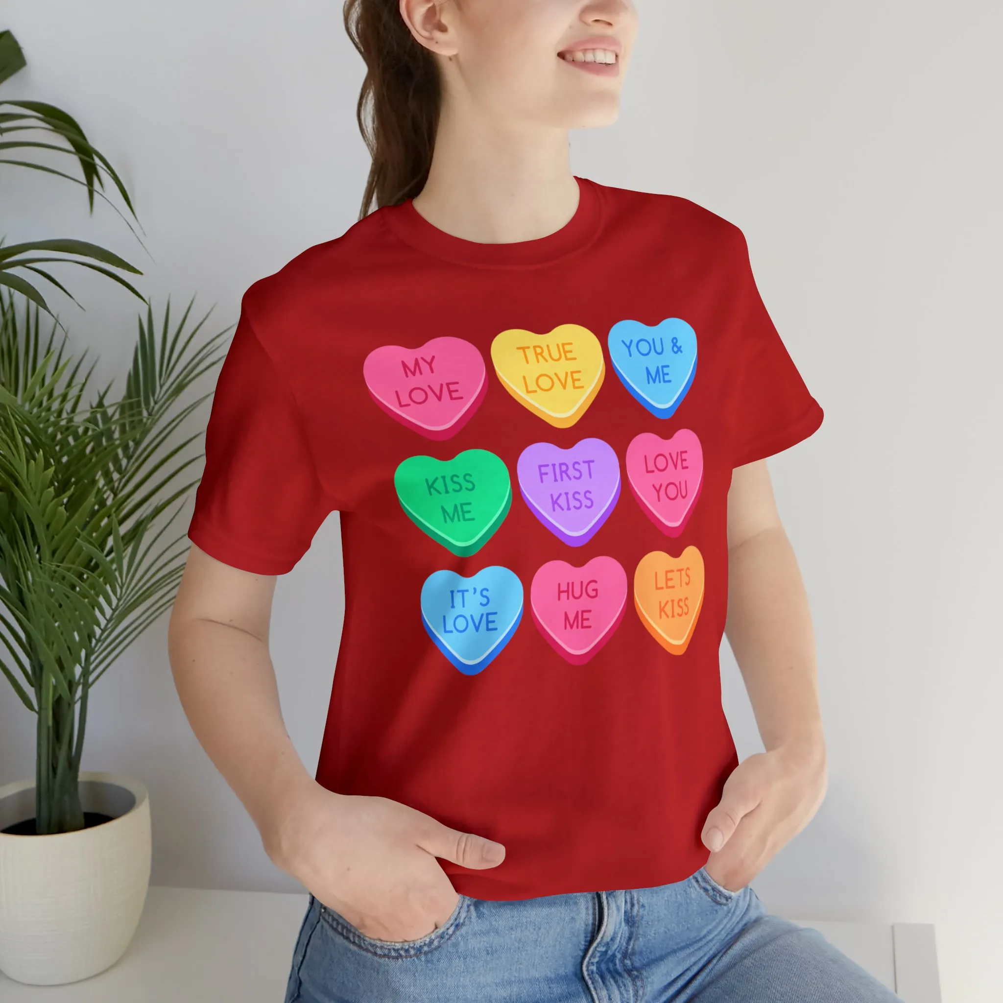 Candy Hearts Colorful T-Shirt | Sweetheart Love Tee |  Bella Canvas 3001 Unisex | Happy Valentine's Day Short Sleeve Tshirt