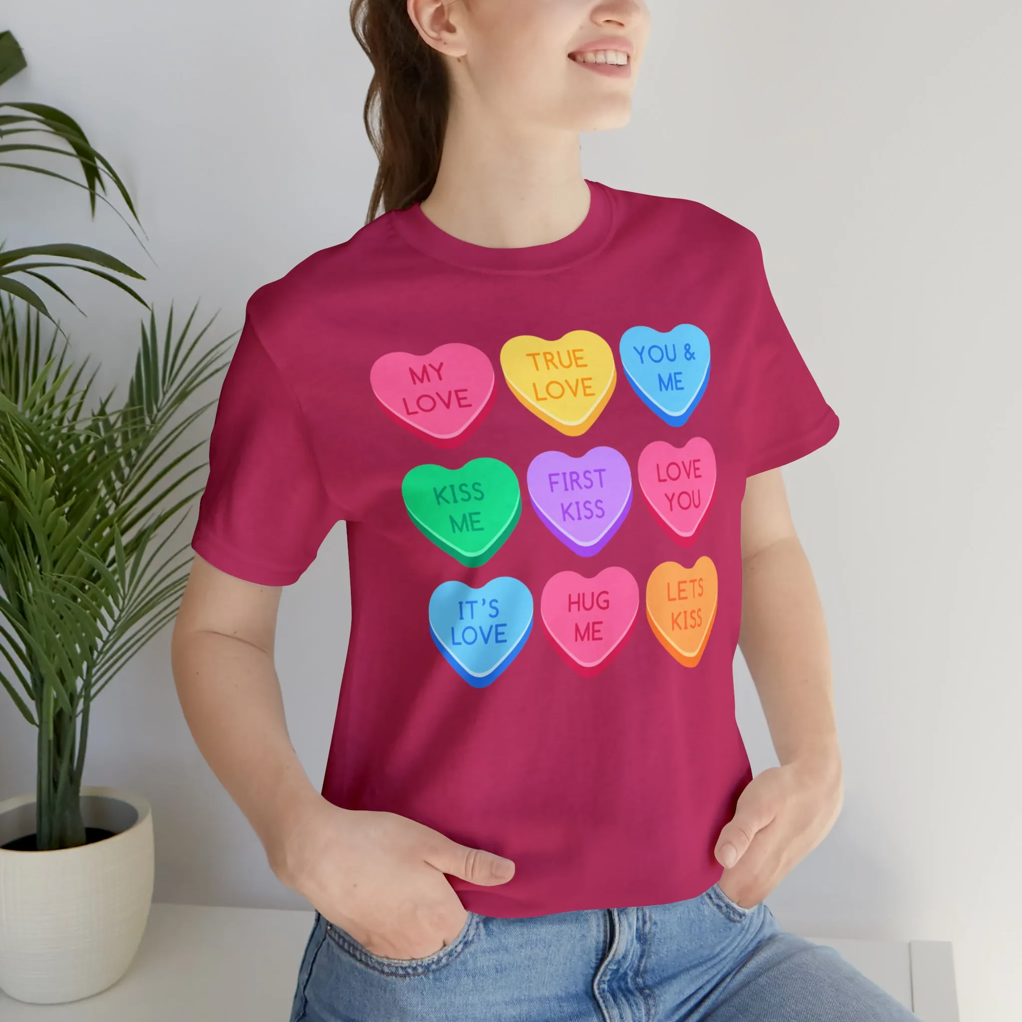Candy Hearts Colorful T-Shirt | Sweetheart Love Tee |  Bella Canvas 3001 Unisex | Happy Valentine's Day Short Sleeve Tshirt