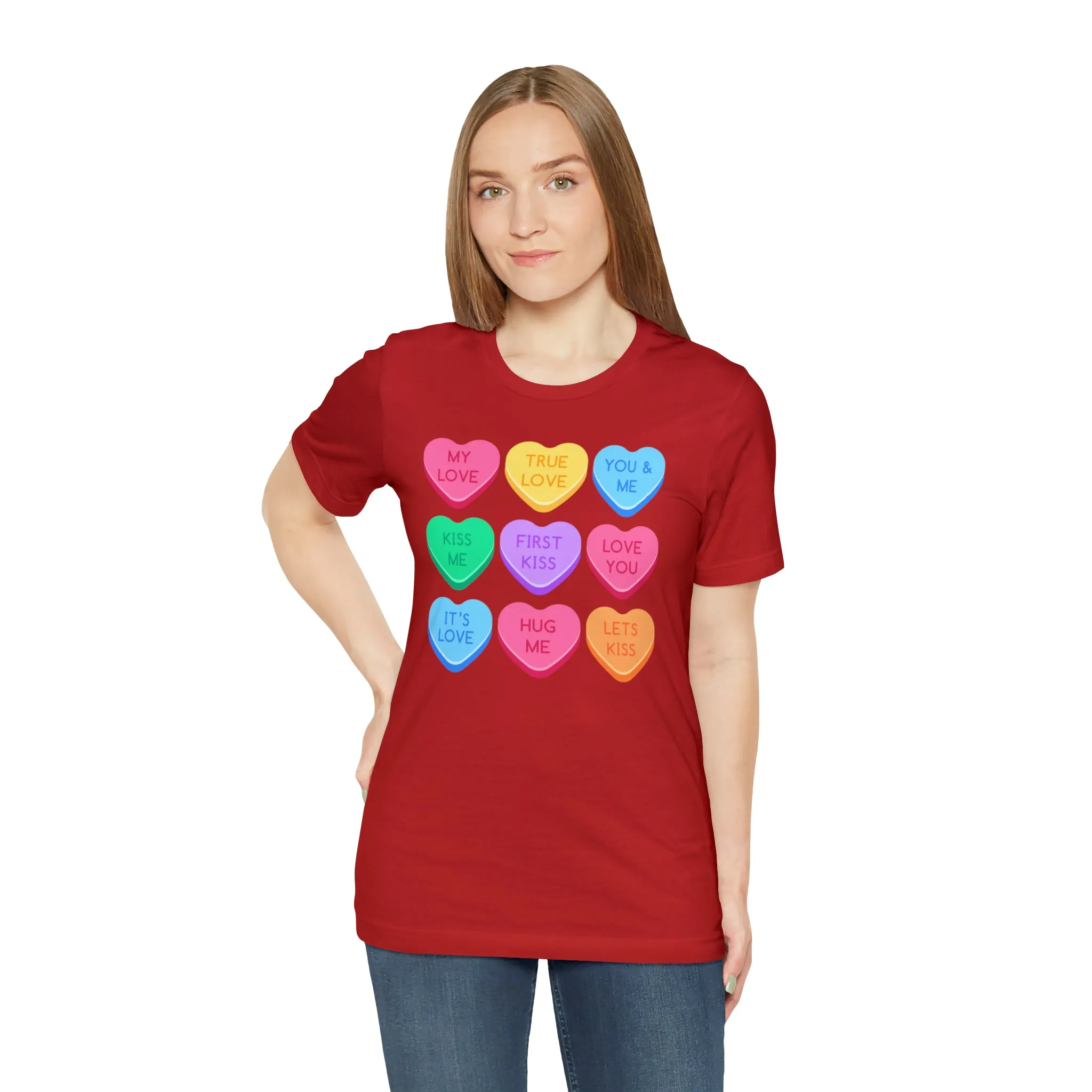 Candy Hearts Colorful T-Shirt | Sweetheart Love Tee |  Bella Canvas 3001 Unisex | Happy Valentine's Day Short Sleeve Tshirt