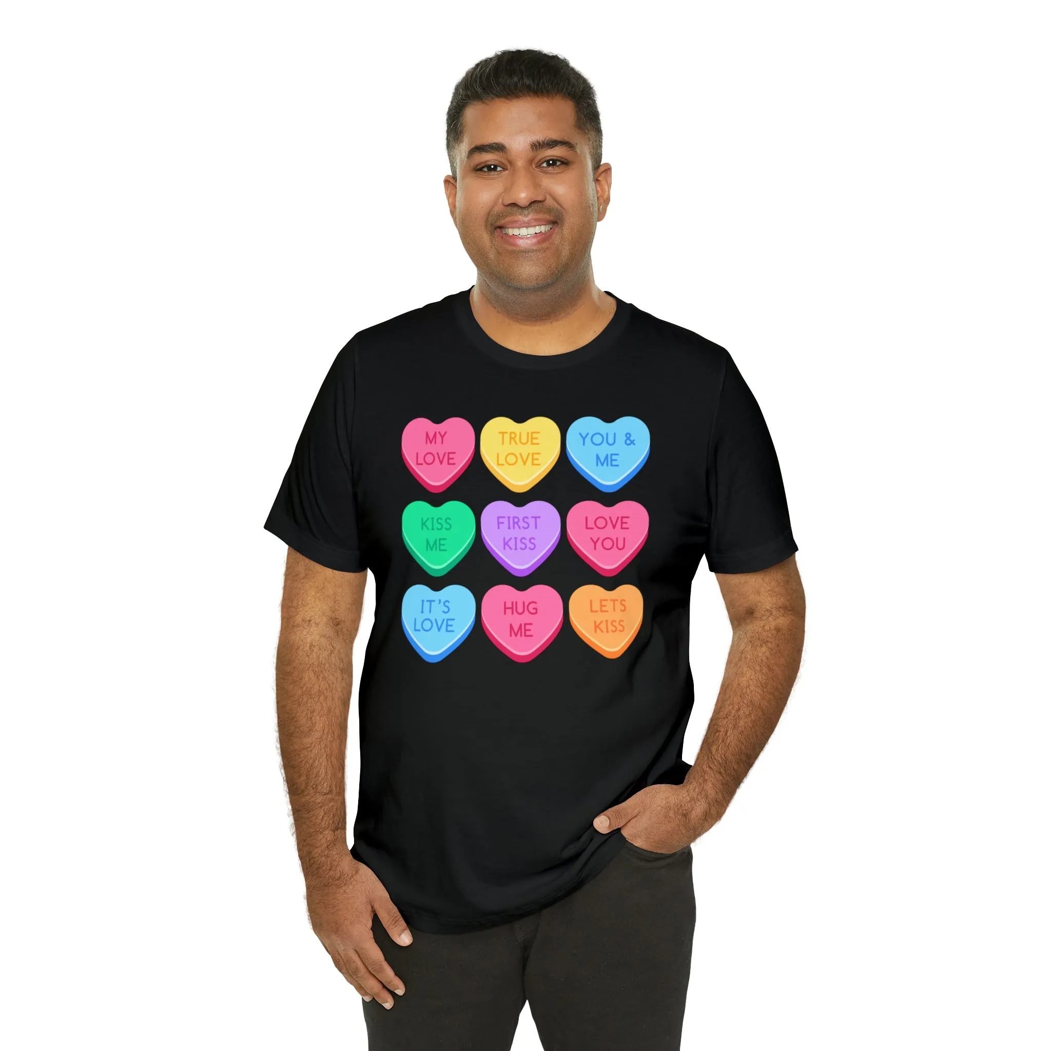 Candy Hearts Colorful T-Shirt | Sweetheart Love Tee |  Bella Canvas 3001 Unisex | Happy Valentine's Day Short Sleeve Tshirt