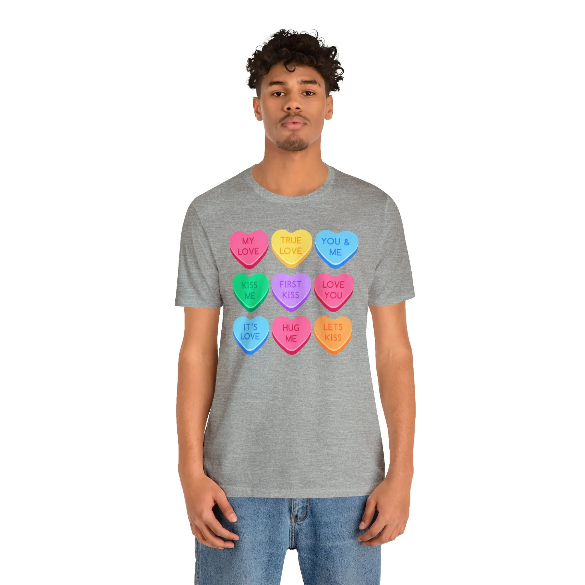 Candy Hearts Colorful T-Shirt | Sweetheart Love Tee |  Bella Canvas 3001 Unisex | Happy Valentine's Day Short Sleeve Tshirt