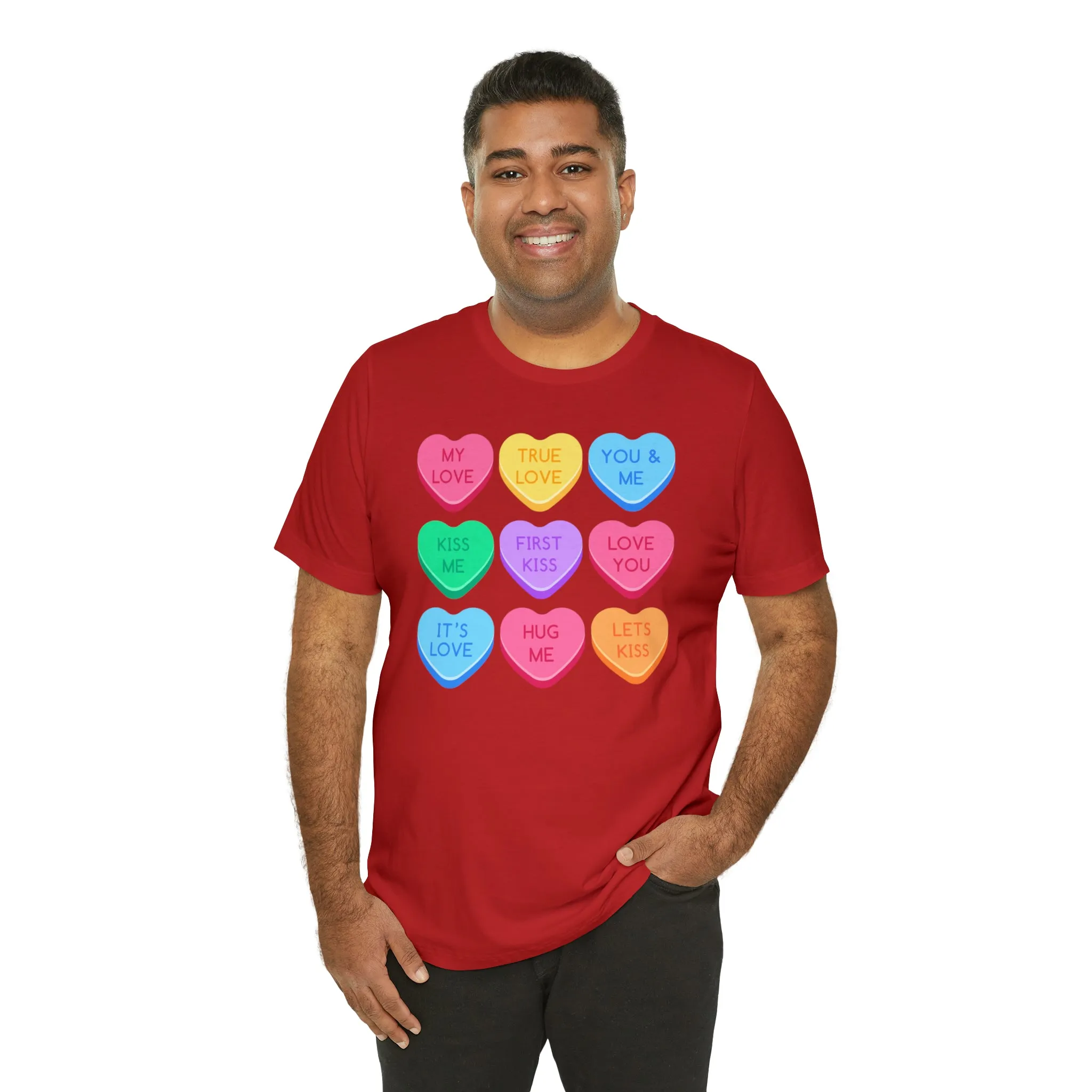 Candy Hearts Colorful T-Shirt | Sweetheart Love Tee |  Bella Canvas 3001 Unisex | Happy Valentine's Day Short Sleeve Tshirt