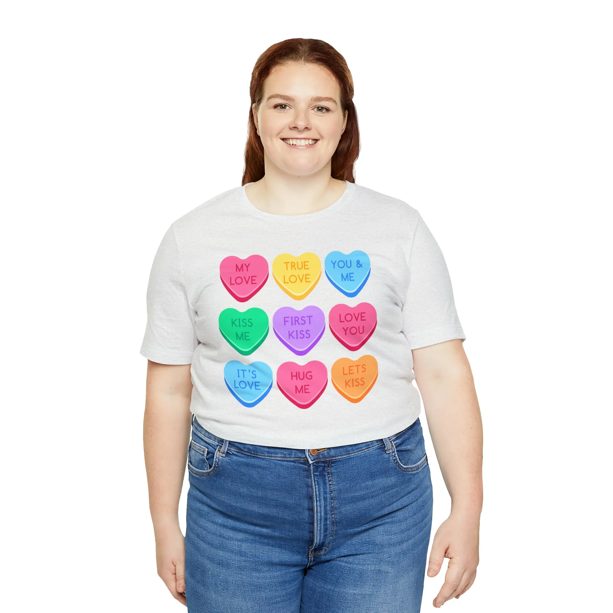 Candy Hearts Colorful T-Shirt | Sweetheart Love Tee |  Bella Canvas 3001 Unisex | Happy Valentine's Day Short Sleeve Tshirt