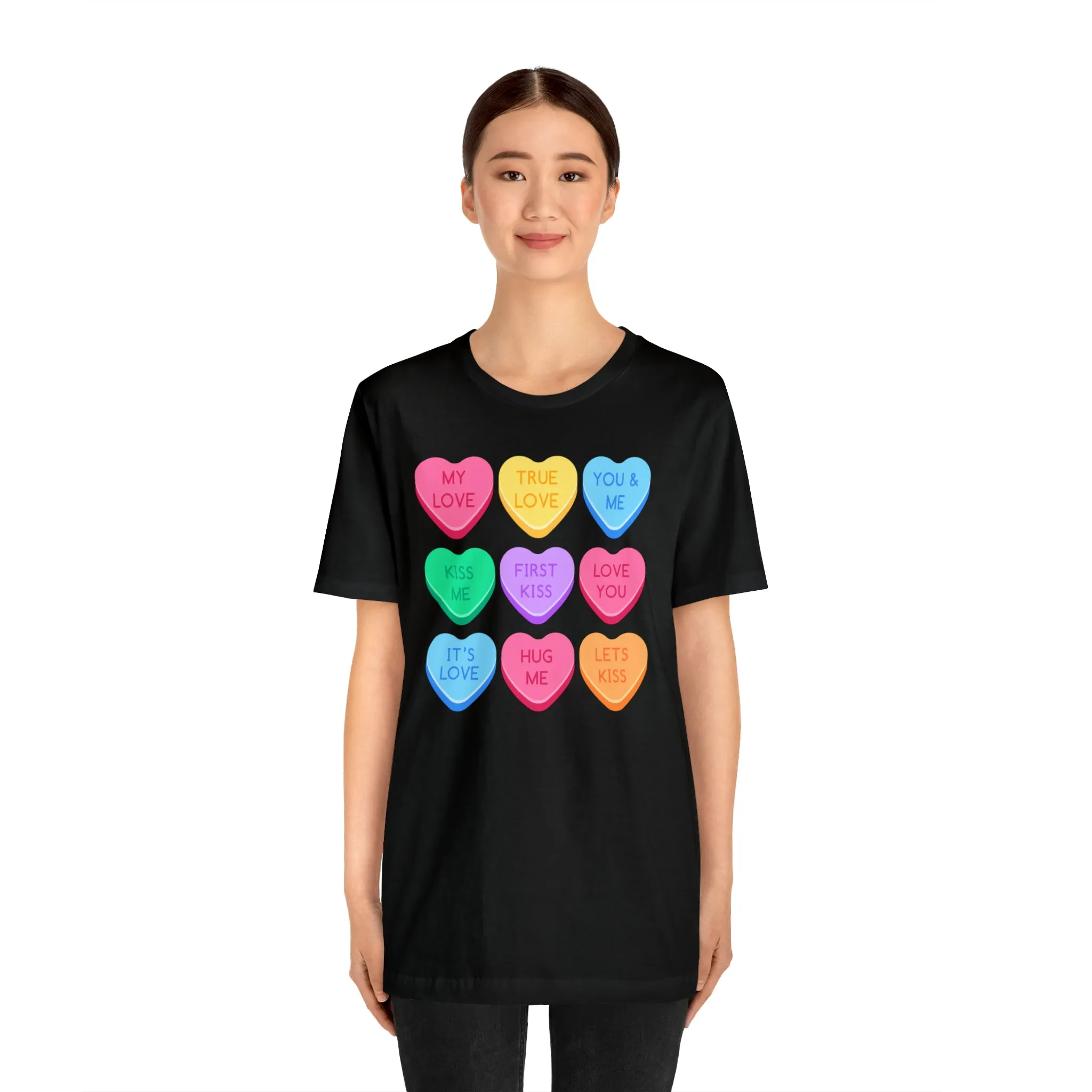 Candy Hearts Colorful T-Shirt | Sweetheart Love Tee |  Bella Canvas 3001 Unisex | Happy Valentine's Day Short Sleeve Tshirt