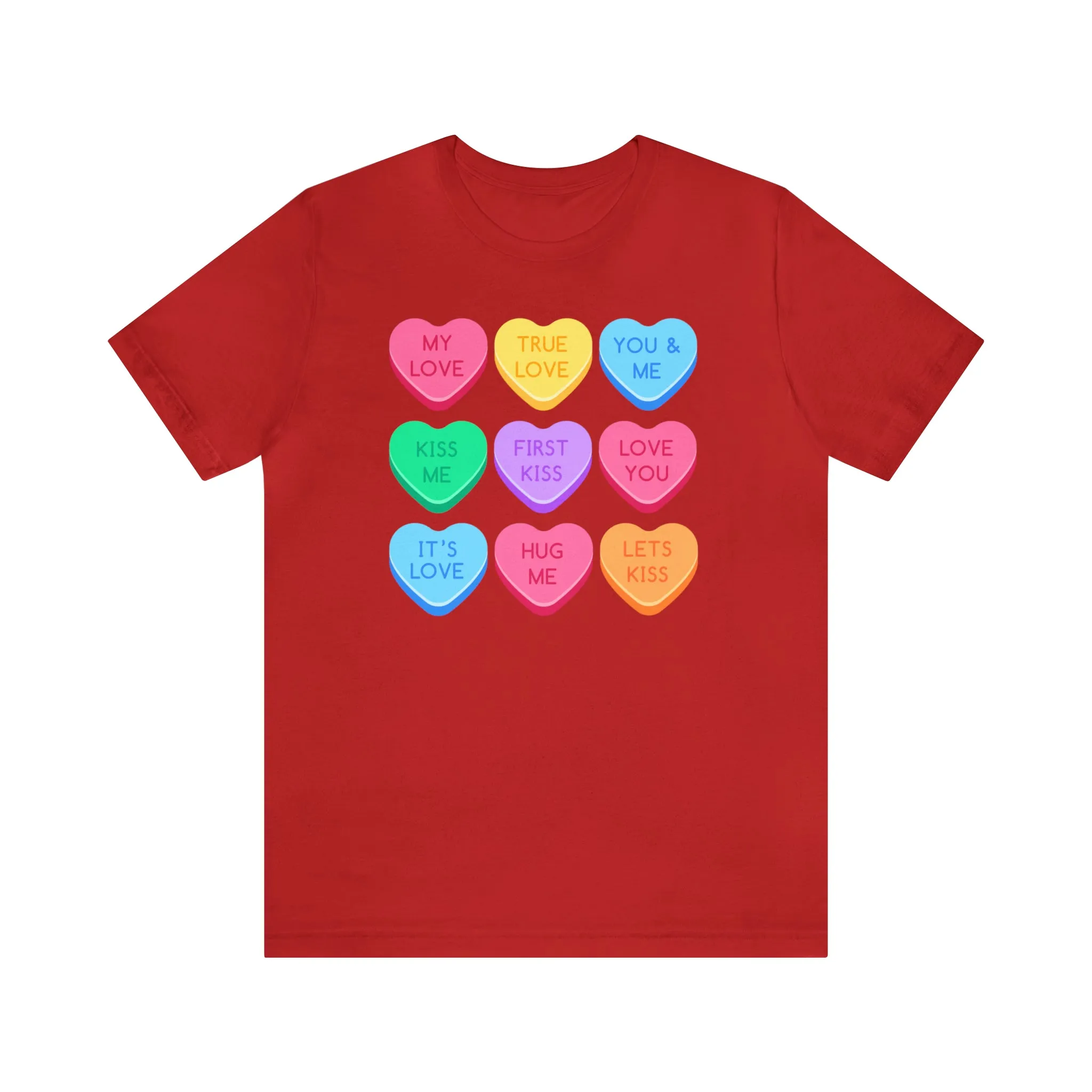 Candy Hearts Colorful T-Shirt | Sweetheart Love Tee |  Bella Canvas 3001 Unisex | Happy Valentine's Day Short Sleeve Tshirt