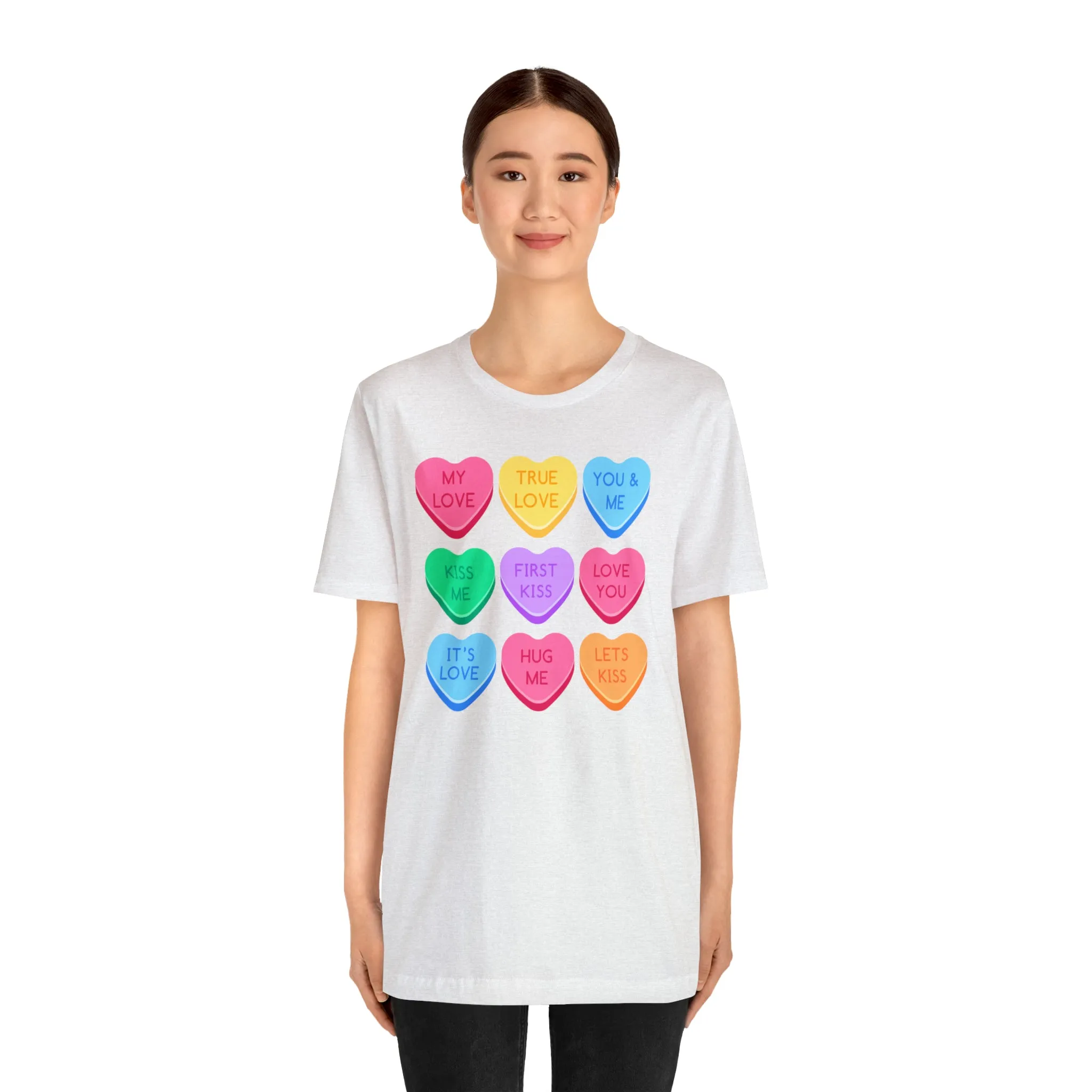 Candy Hearts Colorful T-Shirt | Sweetheart Love Tee |  Bella Canvas 3001 Unisex | Happy Valentine's Day Short Sleeve Tshirt