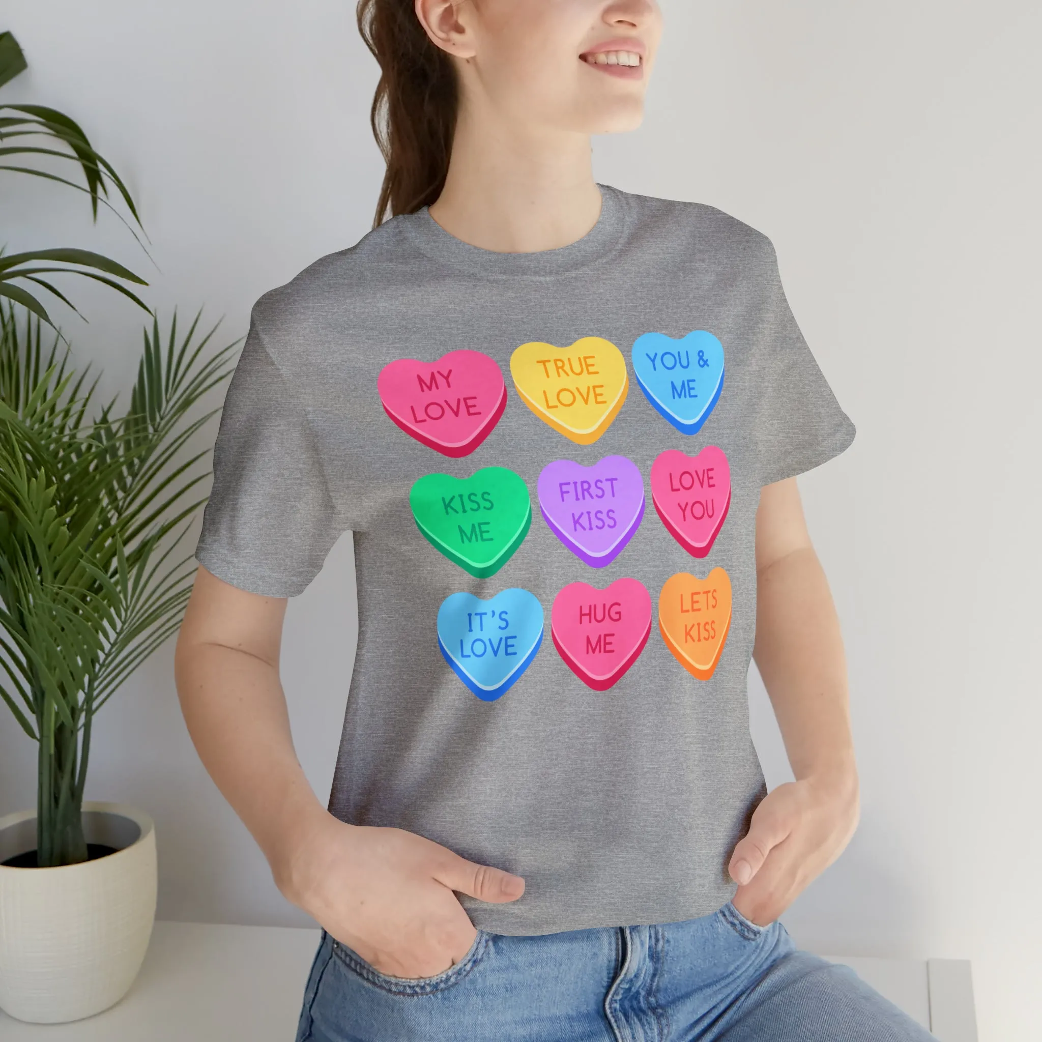 Candy Hearts Colorful T-Shirt | Sweetheart Love Tee |  Bella Canvas 3001 Unisex | Happy Valentine's Day Short Sleeve Tshirt