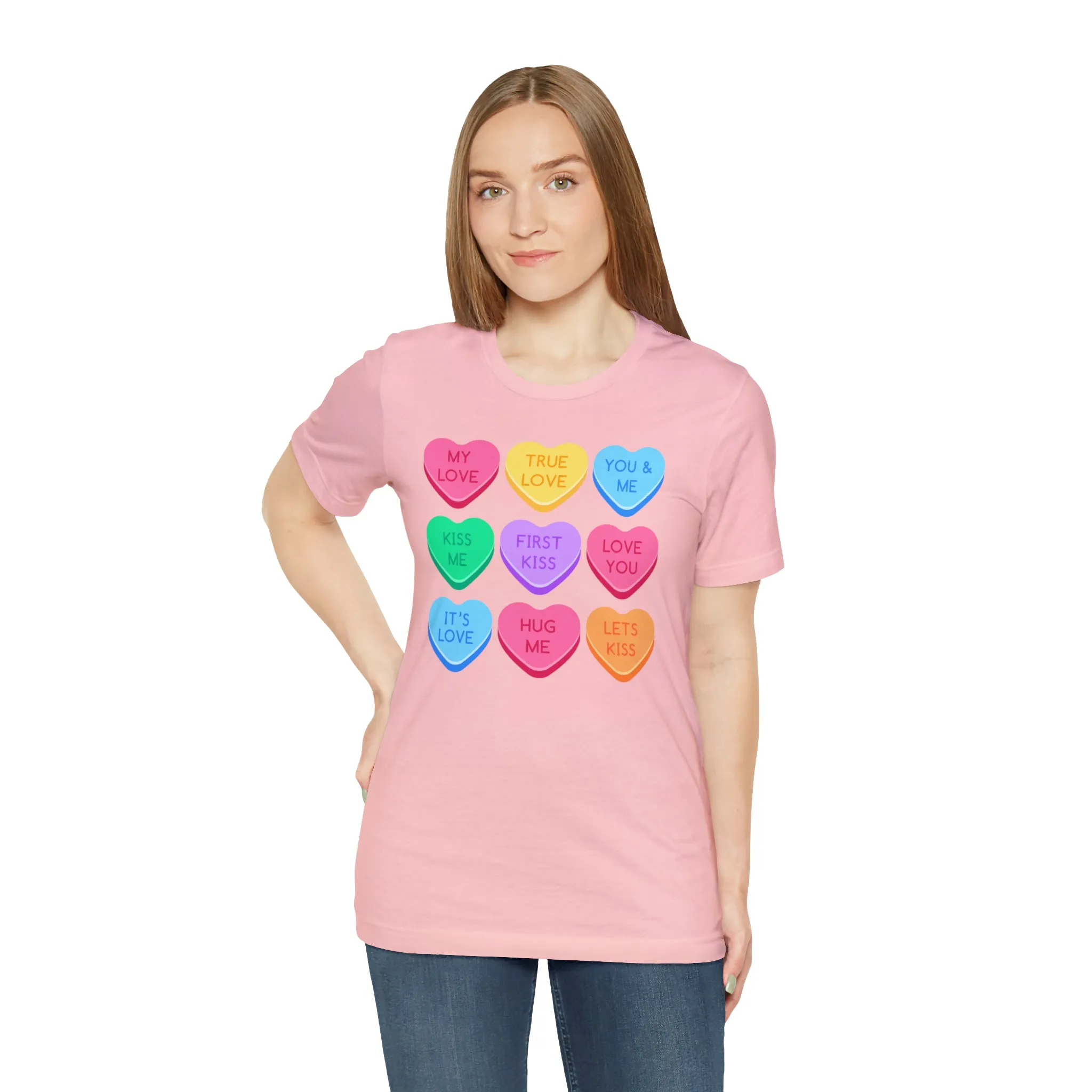 Candy Hearts Colorful T-Shirt | Sweetheart Love Tee |  Bella Canvas 3001 Unisex | Happy Valentine's Day Short Sleeve Tshirt