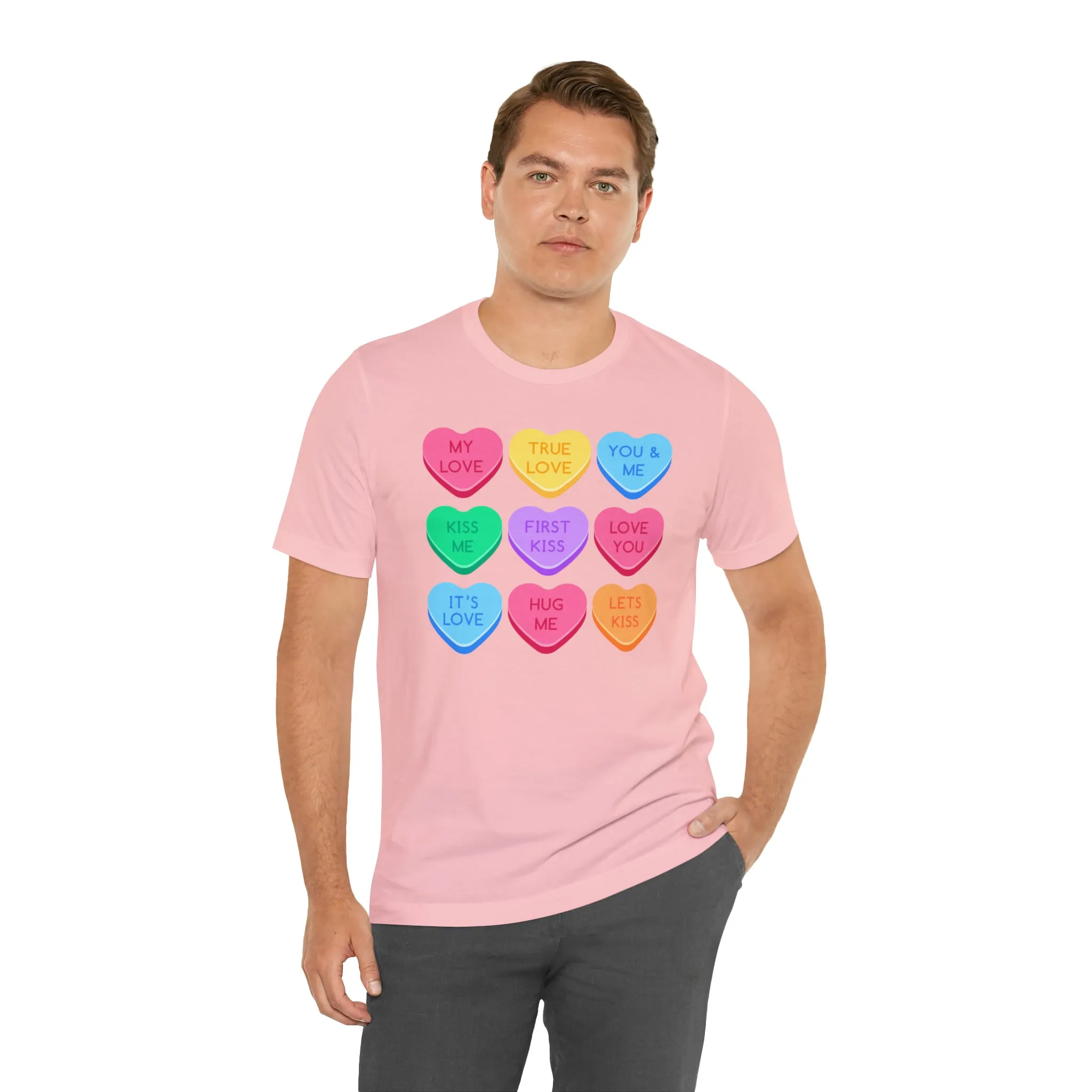Candy Hearts Colorful T-Shirt | Sweetheart Love Tee |  Bella Canvas 3001 Unisex | Happy Valentine's Day Short Sleeve Tshirt