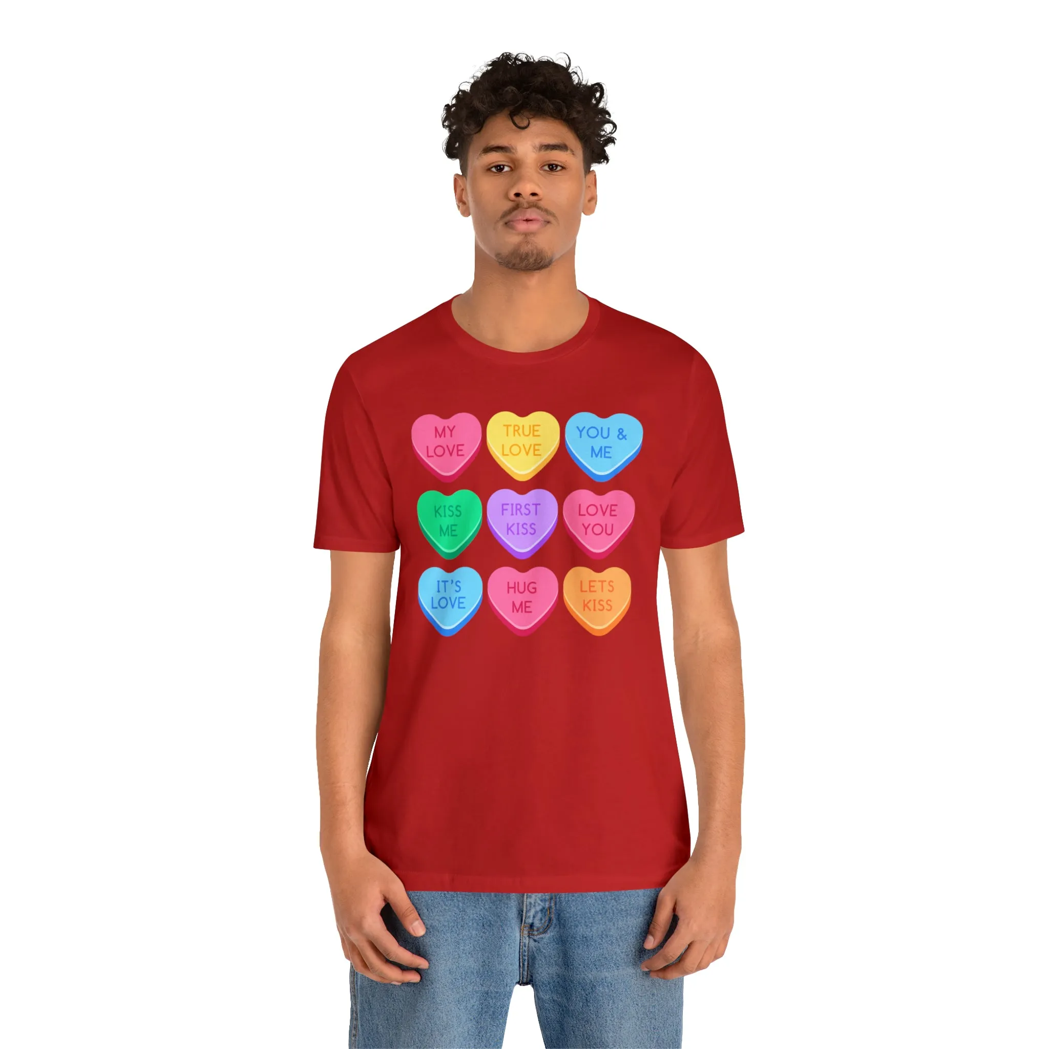 Candy Hearts Colorful T-Shirt | Sweetheart Love Tee |  Bella Canvas 3001 Unisex | Happy Valentine's Day Short Sleeve Tshirt