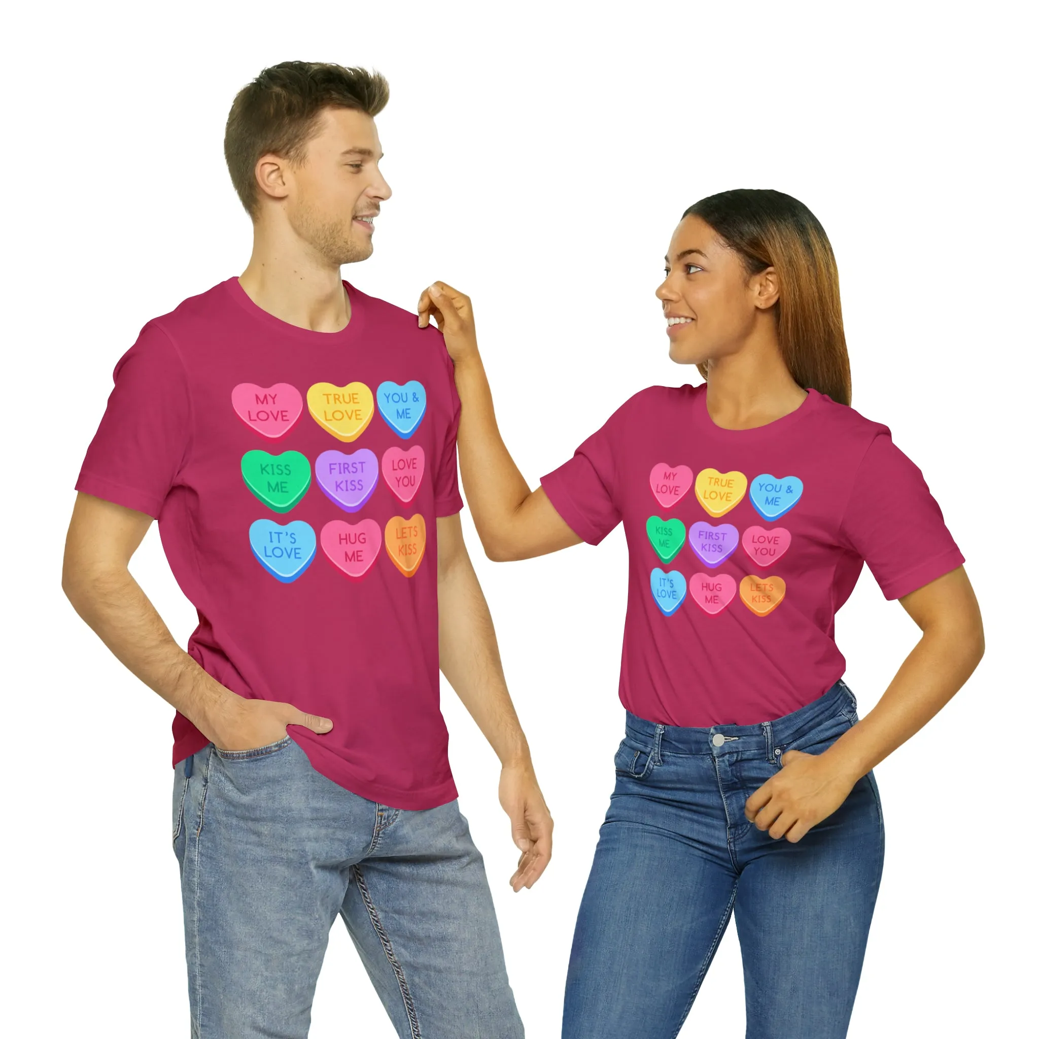 Candy Hearts Colorful T-Shirt | Sweetheart Love Tee |  Bella Canvas 3001 Unisex | Happy Valentine's Day Short Sleeve Tshirt