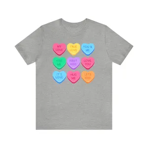 Candy Hearts Colorful T-Shirt | Sweetheart Love Tee |  Bella Canvas 3001 Unisex | Happy Valentine's Day Short Sleeve Tshirt