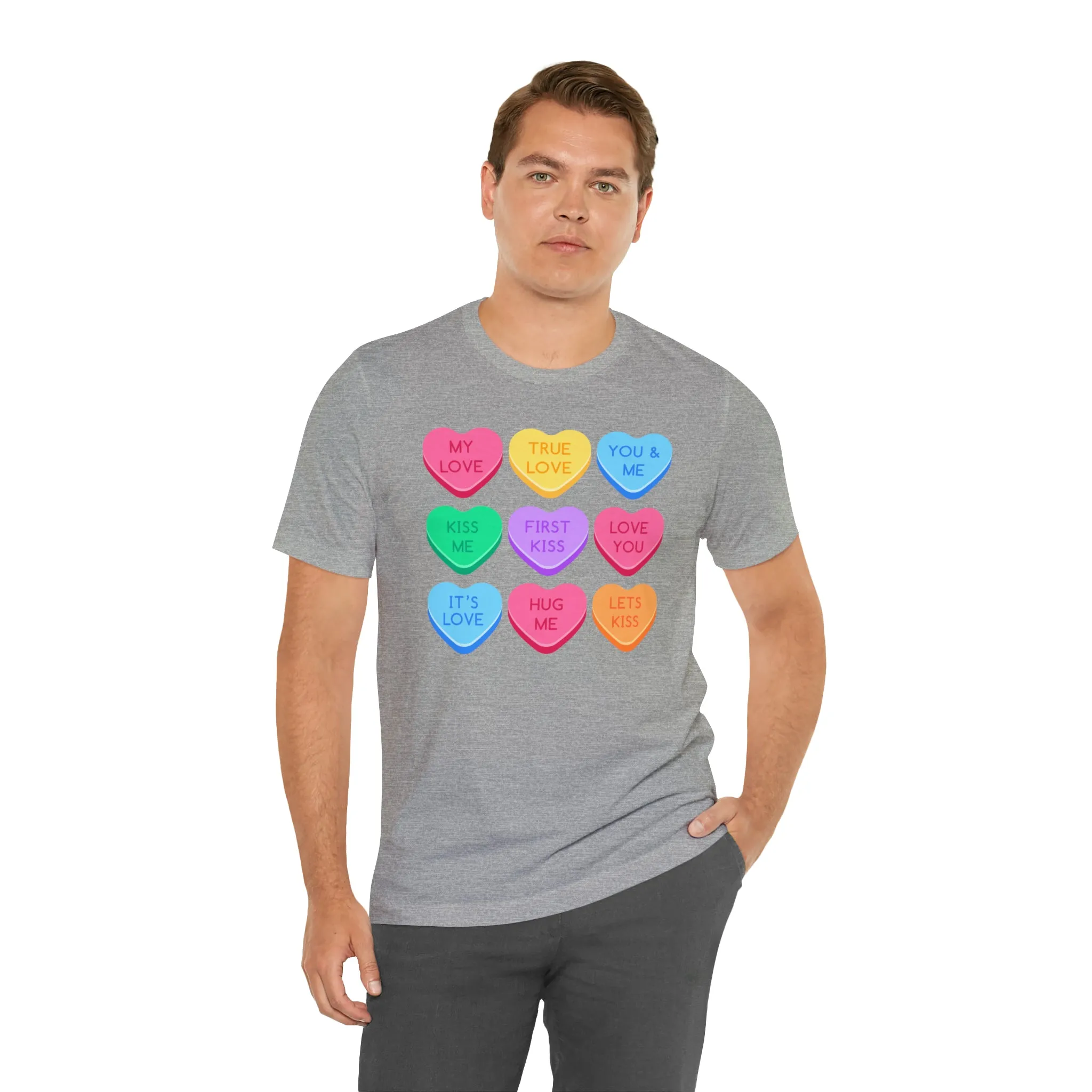 Candy Hearts Colorful T-Shirt | Sweetheart Love Tee |  Bella Canvas 3001 Unisex | Happy Valentine's Day Short Sleeve Tshirt