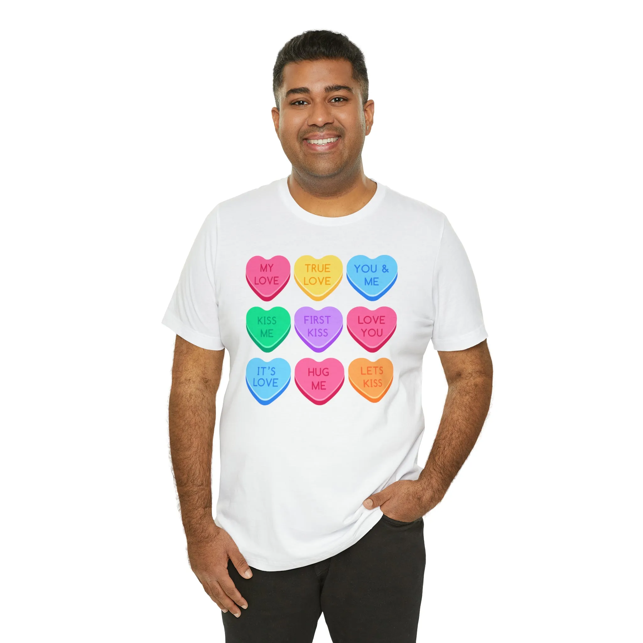 Candy Hearts Colorful T-Shirt | Sweetheart Love Tee |  Bella Canvas 3001 Unisex | Happy Valentine's Day Short Sleeve Tshirt