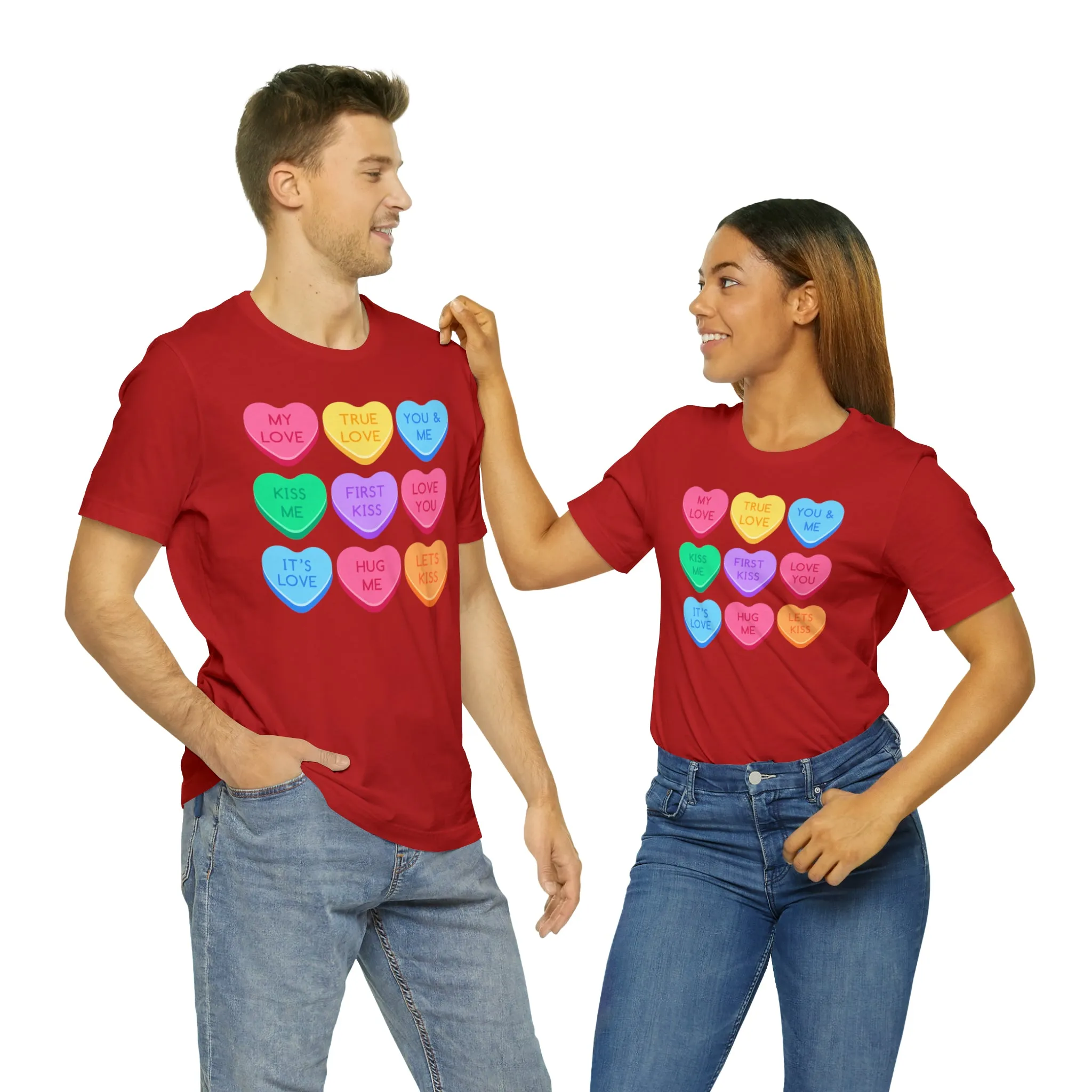 Candy Hearts Colorful T-Shirt | Sweetheart Love Tee |  Bella Canvas 3001 Unisex | Happy Valentine's Day Short Sleeve Tshirt