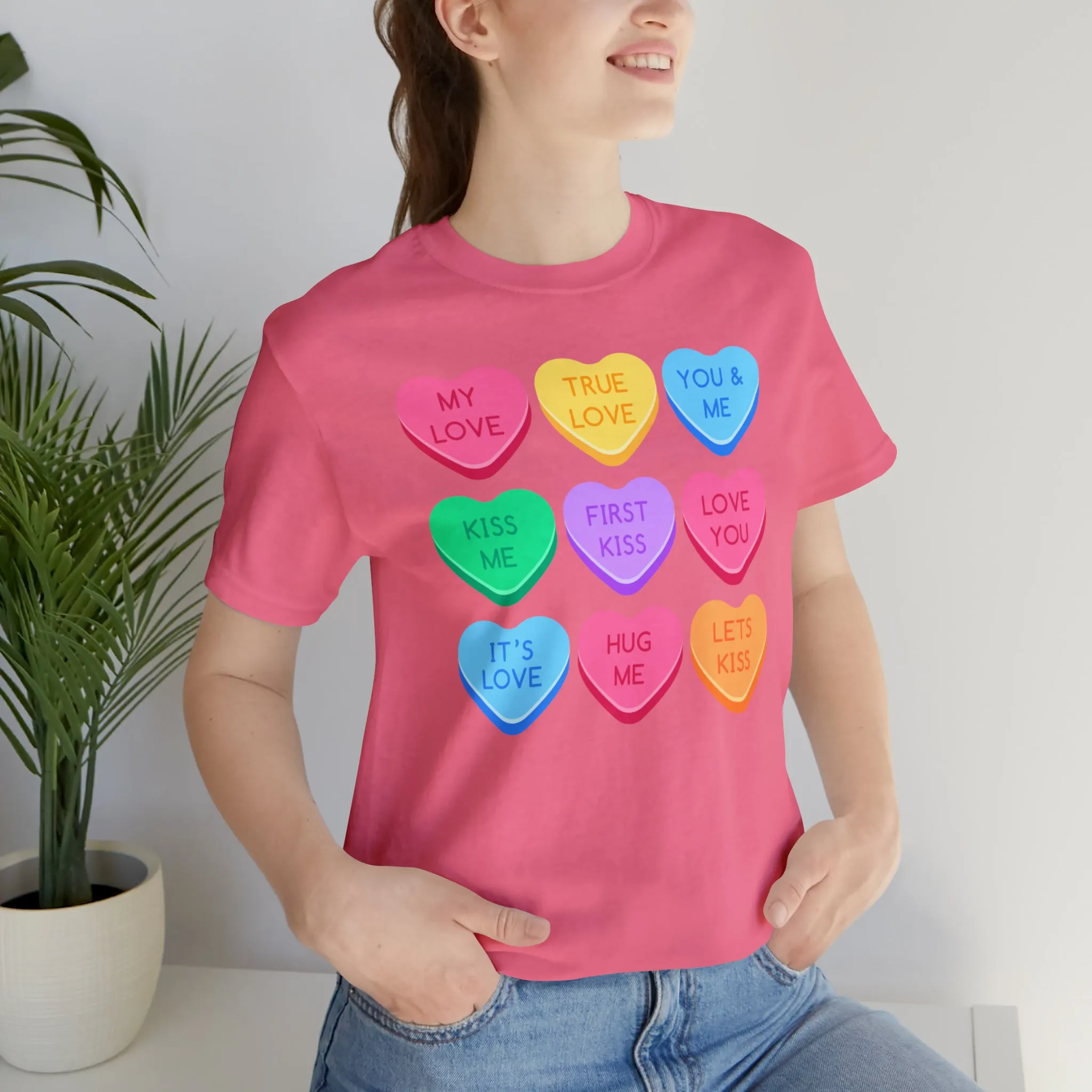 Candy Hearts Colorful T-Shirt | Sweetheart Love Tee |  Bella Canvas 3001 Unisex | Happy Valentine's Day Short Sleeve Tshirt
