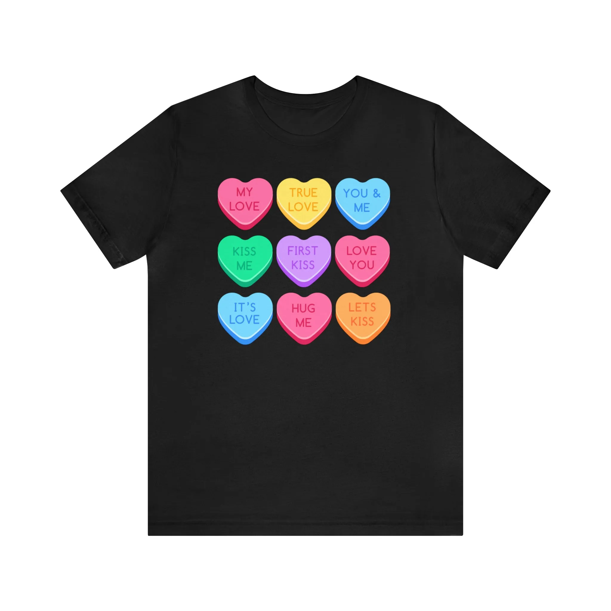 Candy Hearts Colorful T-Shirt | Sweetheart Love Tee |  Bella Canvas 3001 Unisex | Happy Valentine's Day Short Sleeve Tshirt