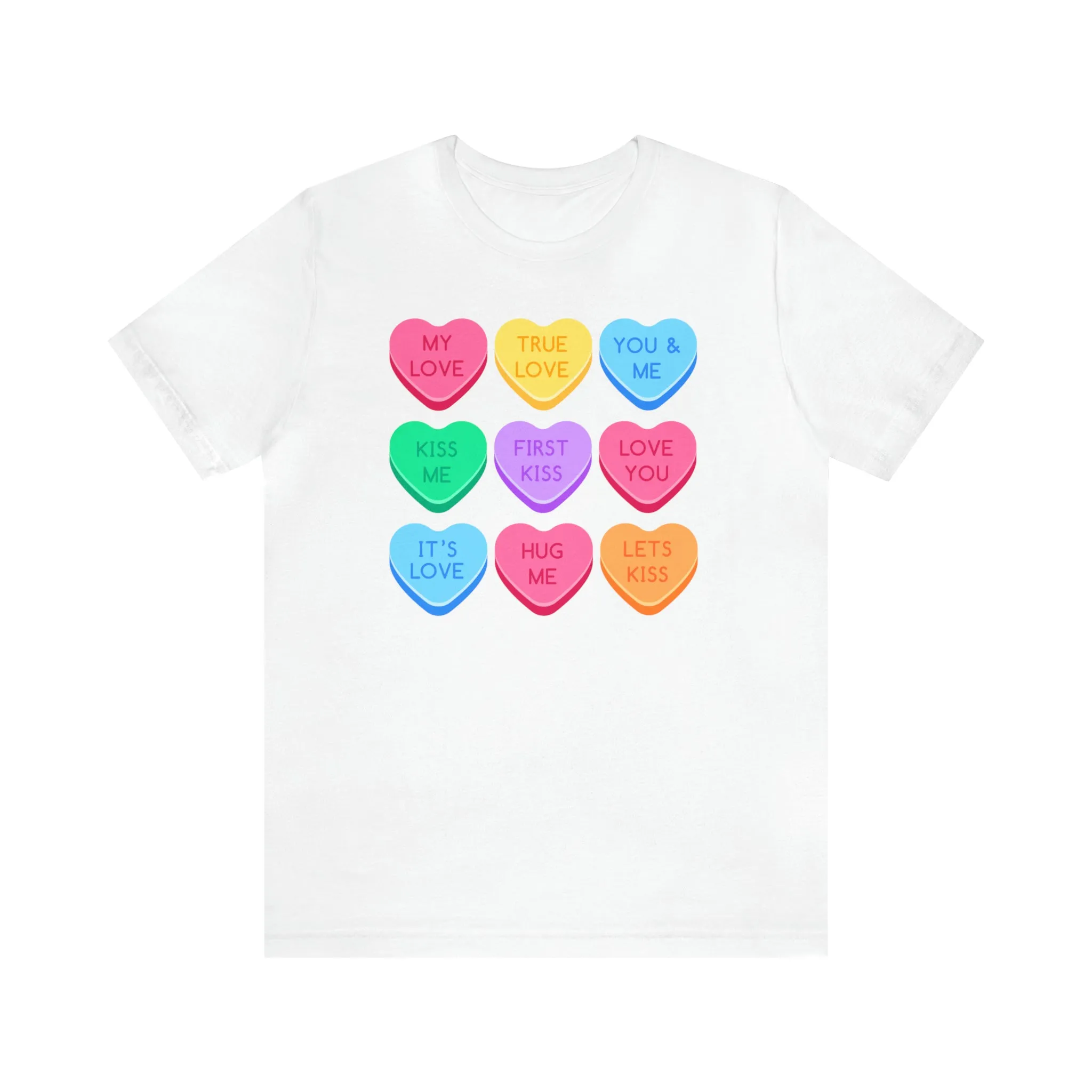 Candy Hearts Colorful T-Shirt | Sweetheart Love Tee |  Bella Canvas 3001 Unisex | Happy Valentine's Day Short Sleeve Tshirt