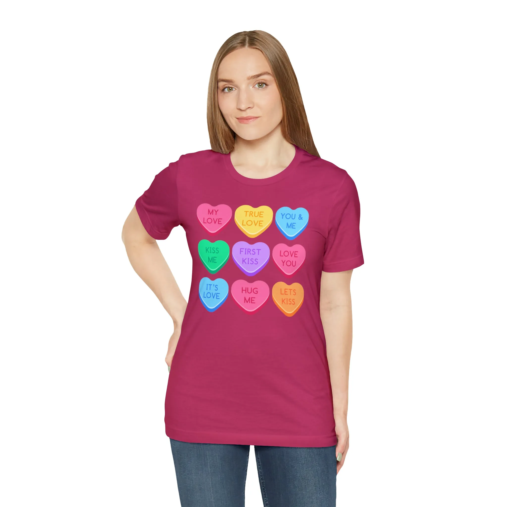 Candy Hearts Colorful T-Shirt | Sweetheart Love Tee |  Bella Canvas 3001 Unisex | Happy Valentine's Day Short Sleeve Tshirt