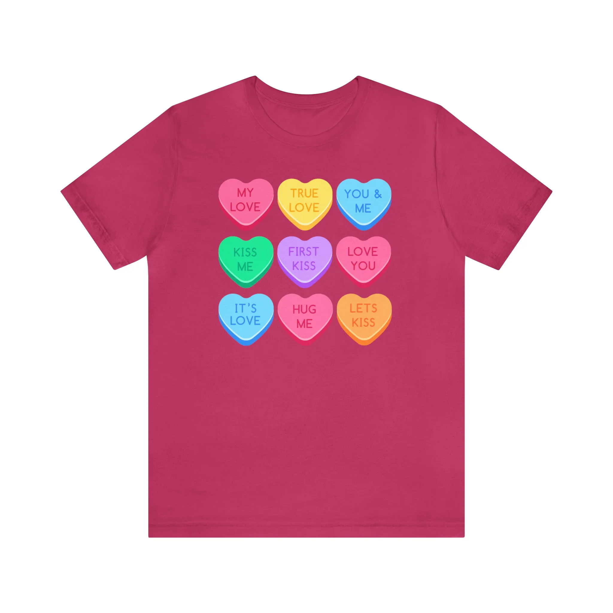 Candy Hearts Colorful T-Shirt | Sweetheart Love Tee |  Bella Canvas 3001 Unisex | Happy Valentine's Day Short Sleeve Tshirt