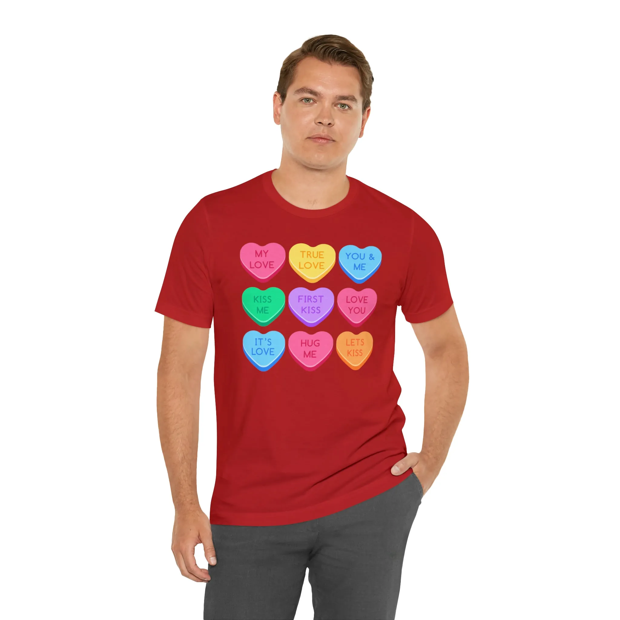 Candy Hearts Colorful T-Shirt | Sweetheart Love Tee |  Bella Canvas 3001 Unisex | Happy Valentine's Day Short Sleeve Tshirt