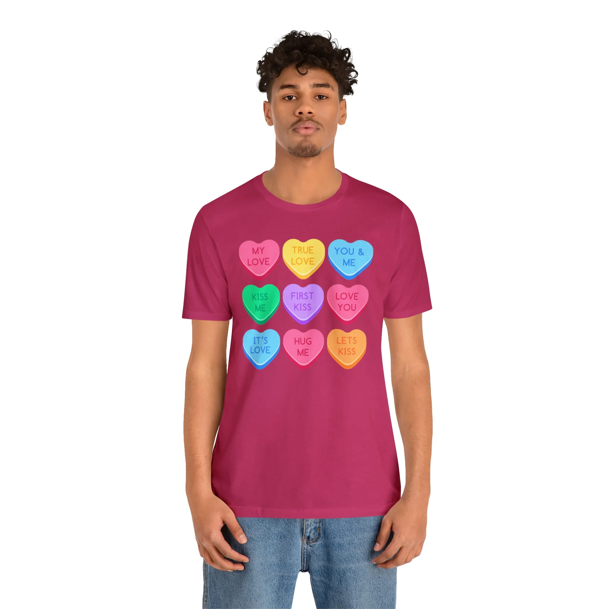 Candy Hearts Colorful T-Shirt | Sweetheart Love Tee |  Bella Canvas 3001 Unisex | Happy Valentine's Day Short Sleeve Tshirt