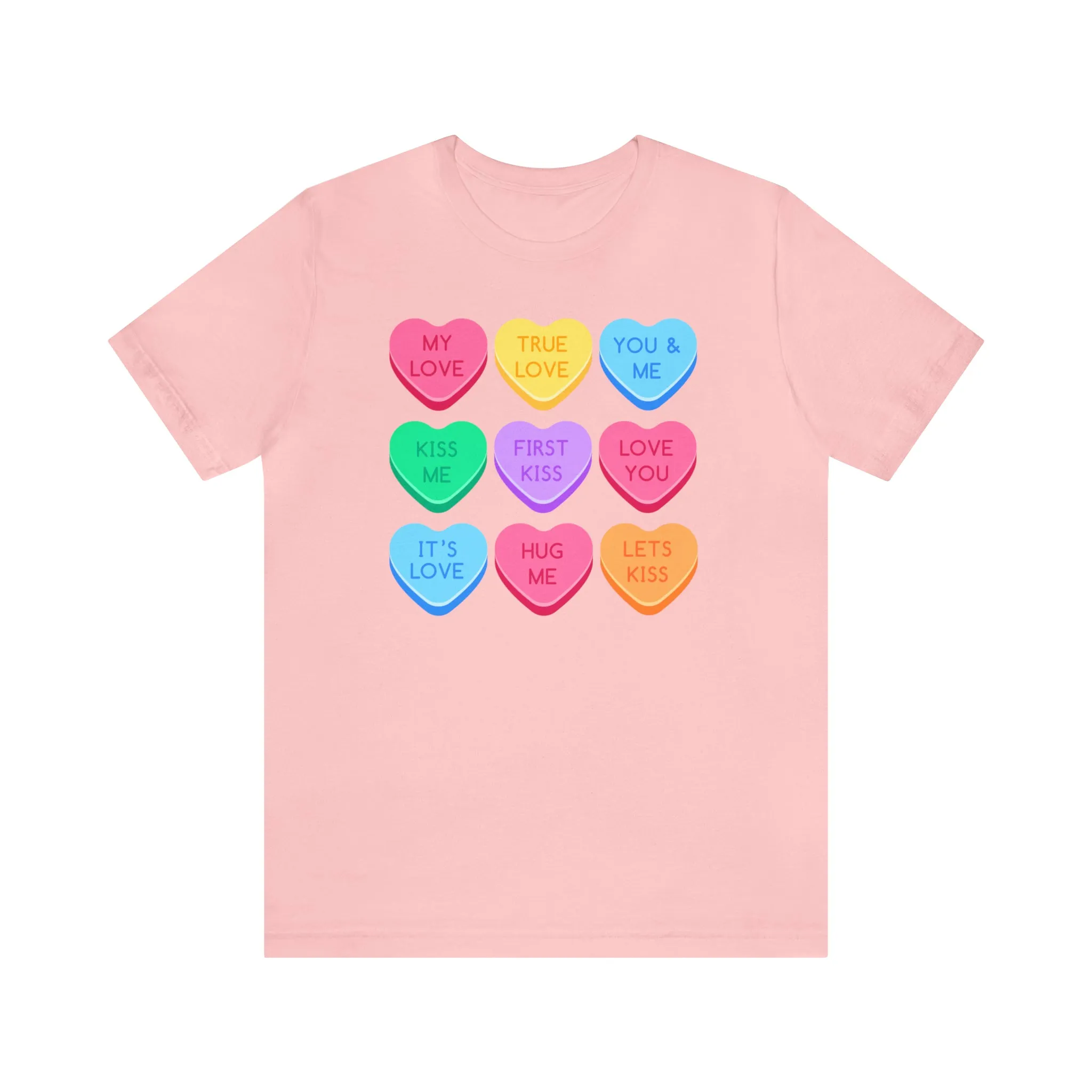 Candy Hearts Colorful T-Shirt | Sweetheart Love Tee |  Bella Canvas 3001 Unisex | Happy Valentine's Day Short Sleeve Tshirt