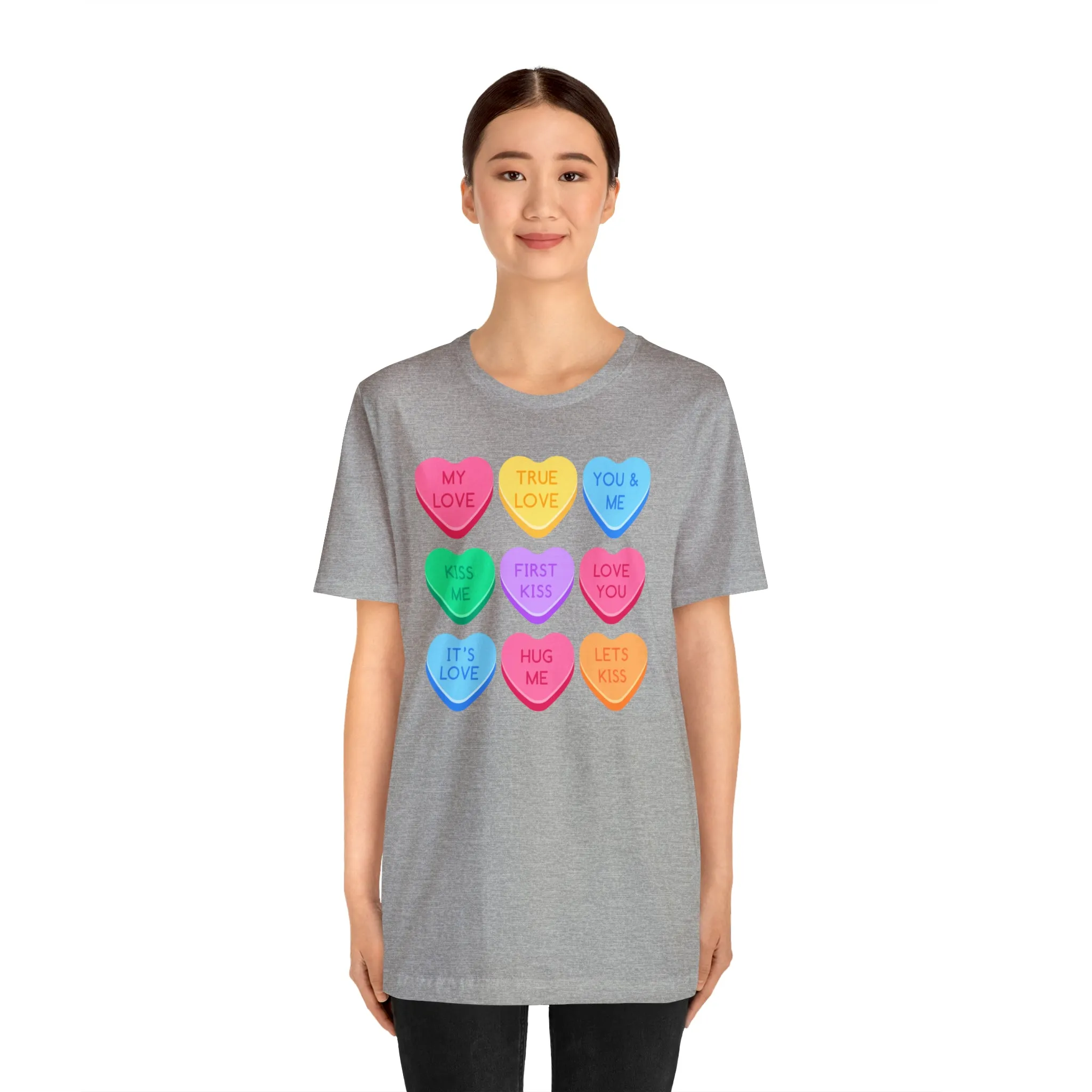 Candy Hearts Colorful T-Shirt | Sweetheart Love Tee |  Bella Canvas 3001 Unisex | Happy Valentine's Day Short Sleeve Tshirt