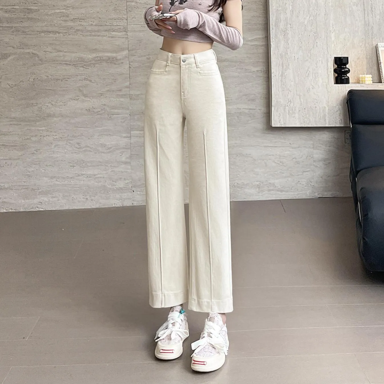 Chic Solid High-Waisted Straight Leg Jeans for Women