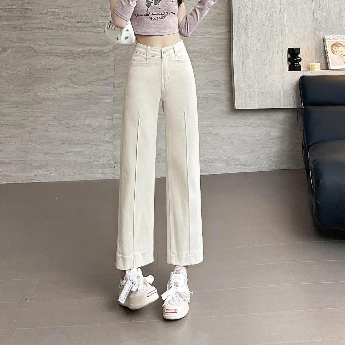 Chic Solid High-Waisted Straight Leg Jeans for Women