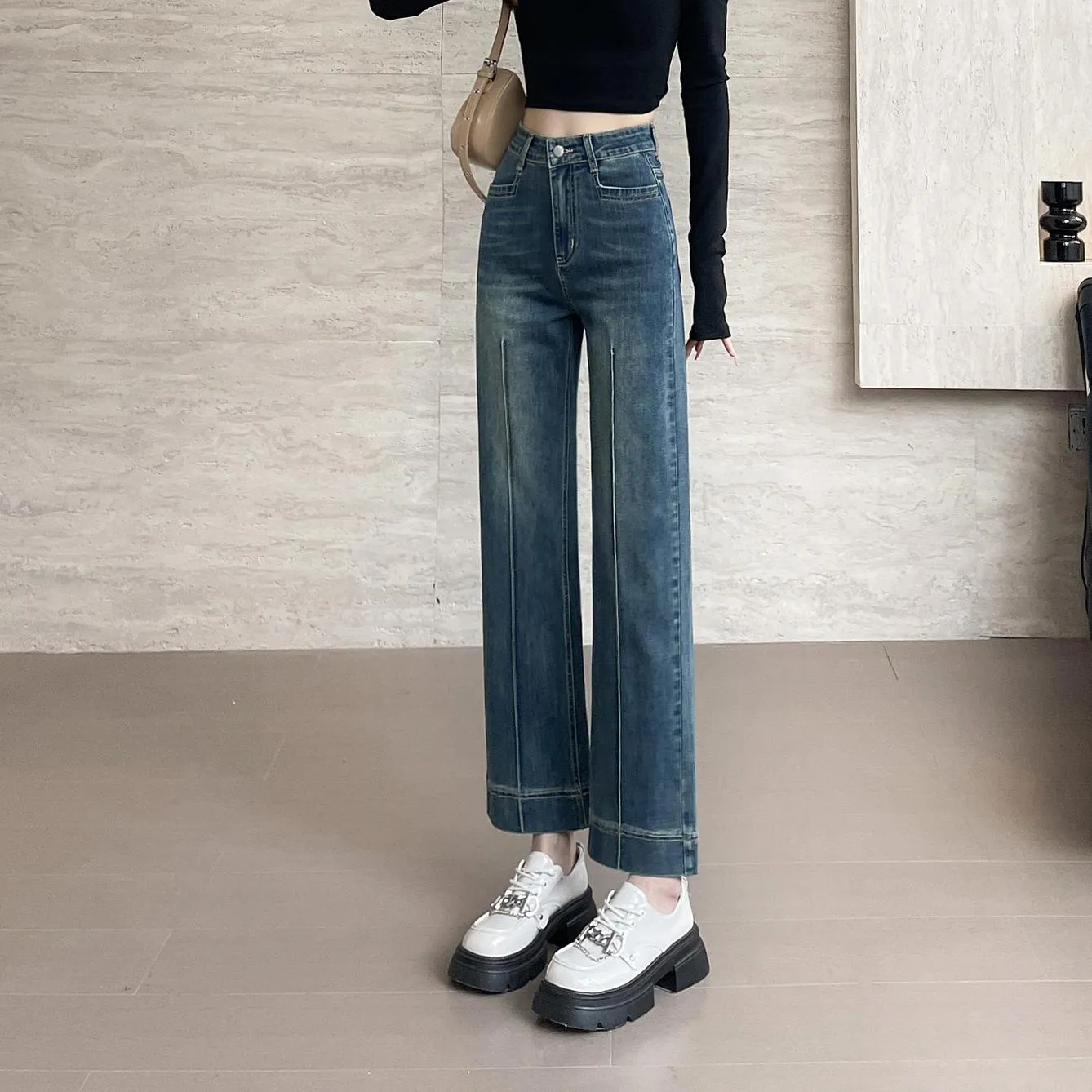 Chic Solid High-Waisted Straight Leg Jeans for Women