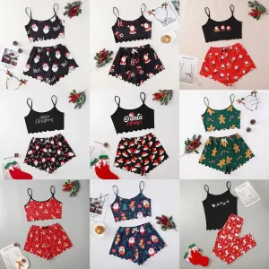 Christmas Themed Print Sleeveless Camisole Tops