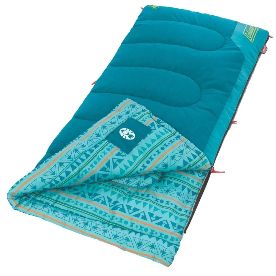 Coleman Kids 50°F Sleeping Bag for Children up to 5ft Tall, Glow in The Dark Design, Machine Washable