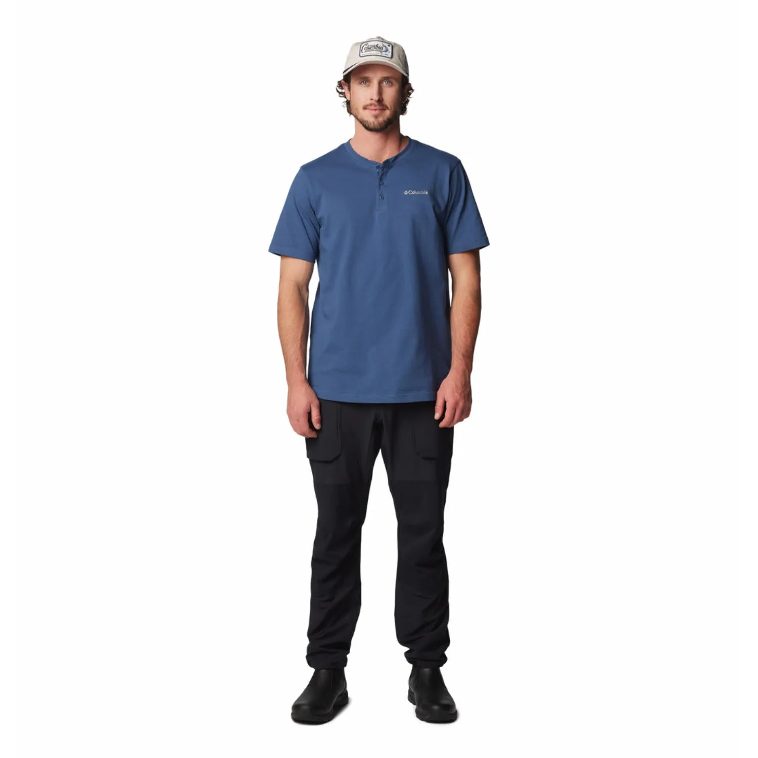 Columbia Mens Blue Landroamer Short Sleev Henley II Tshirt