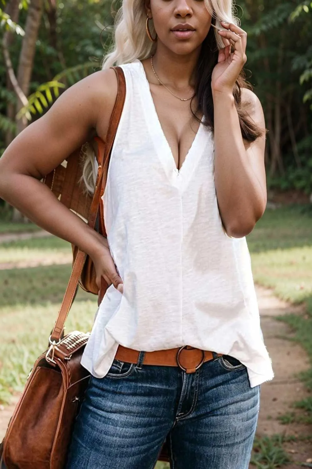 comfort sleeveless v neck tank top in solid colors