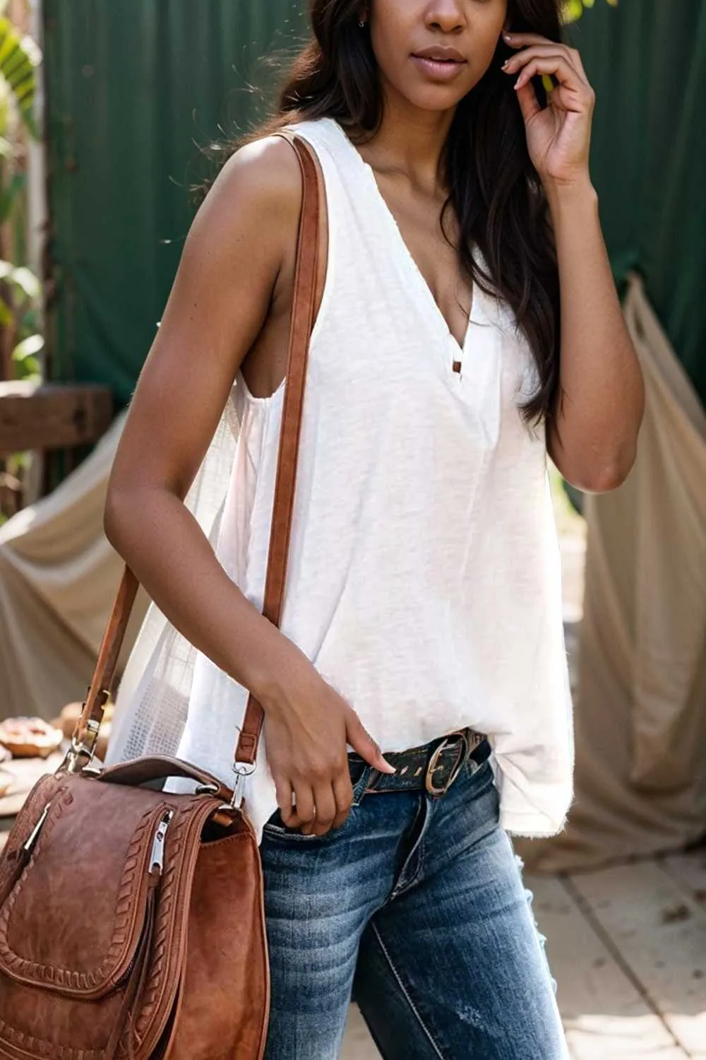 comfort sleeveless v neck tank top in solid colors