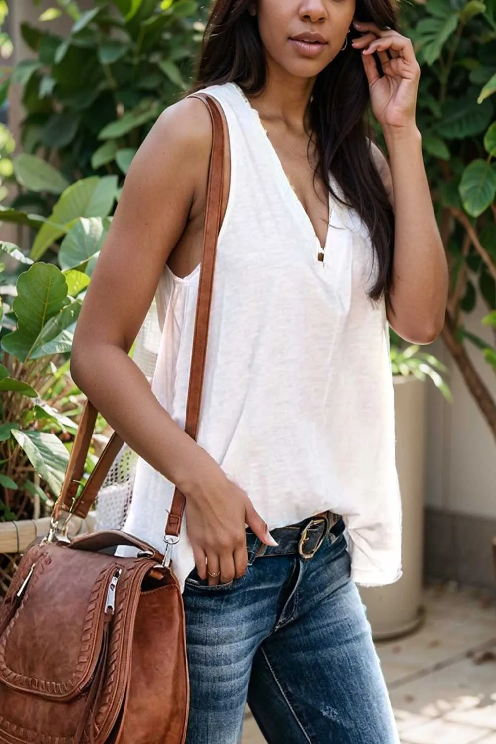comfort sleeveless v neck tank top in solid colors