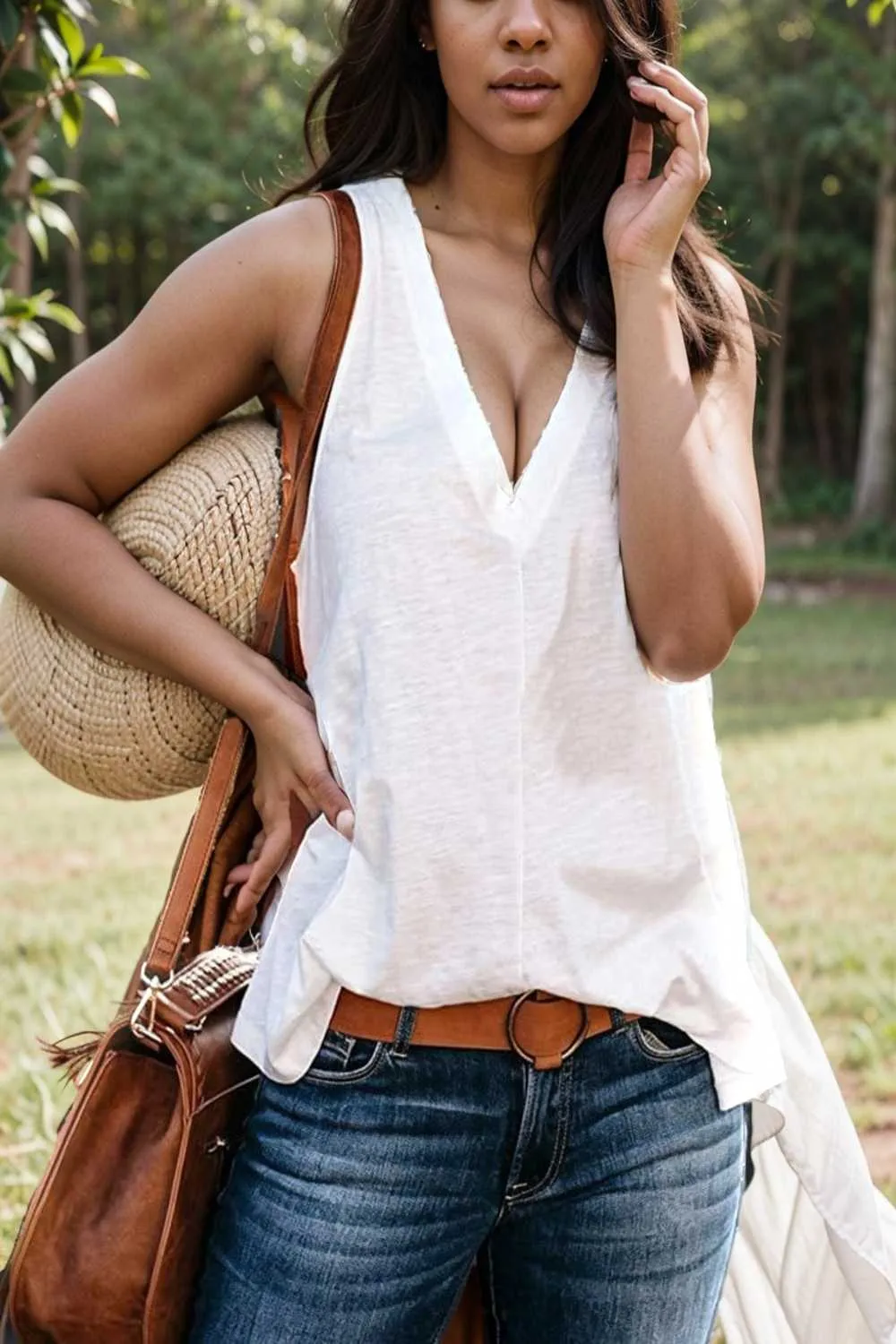 comfort sleeveless v neck tank top in solid colors