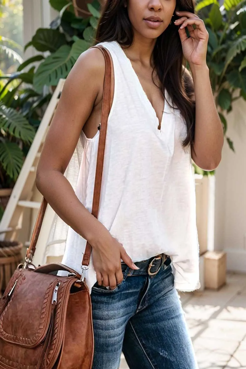 comfort sleeveless v neck tank top in solid colors